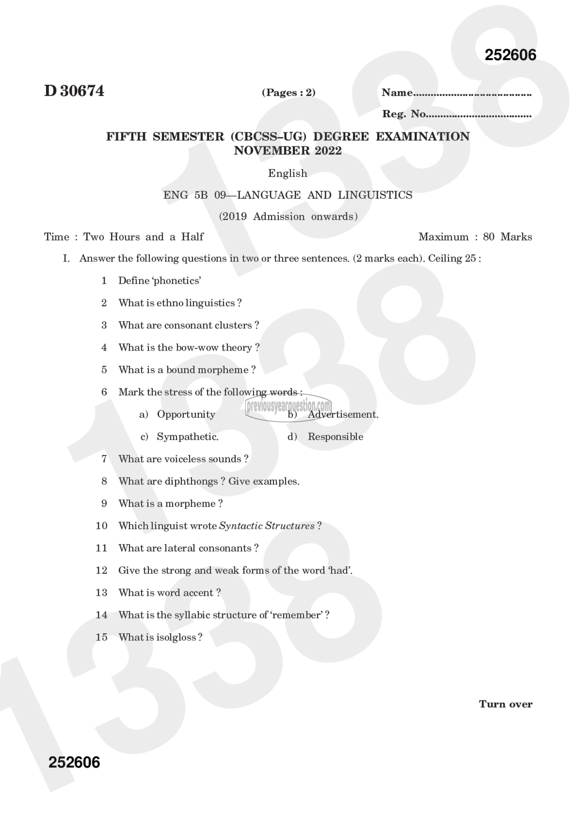 Question Paper - LANGUAGE AND LINGUISTICS-1