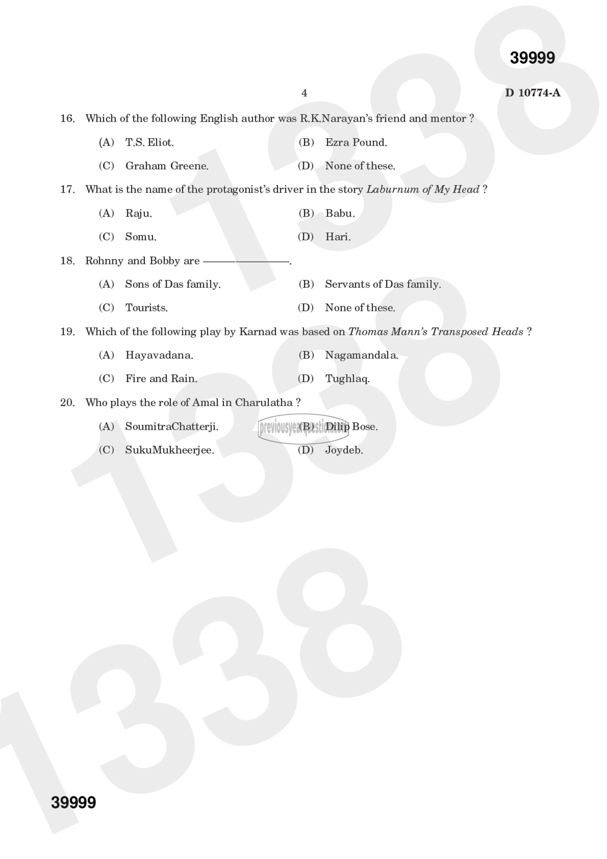 Question Paper - INDIAN WRITING IN ENGLISH-6