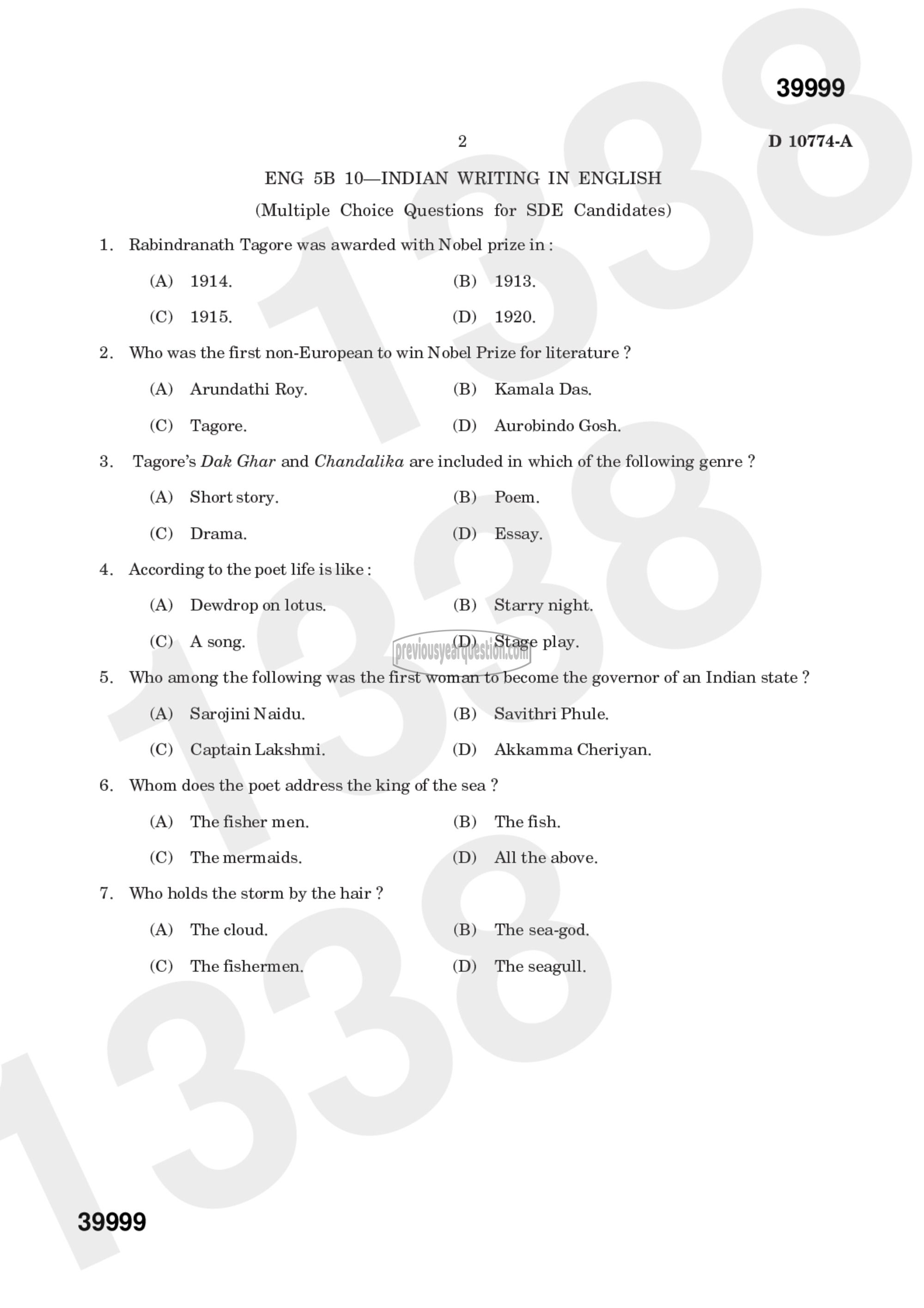 Question Paper - INDIAN WRITING IN ENGLISH-4