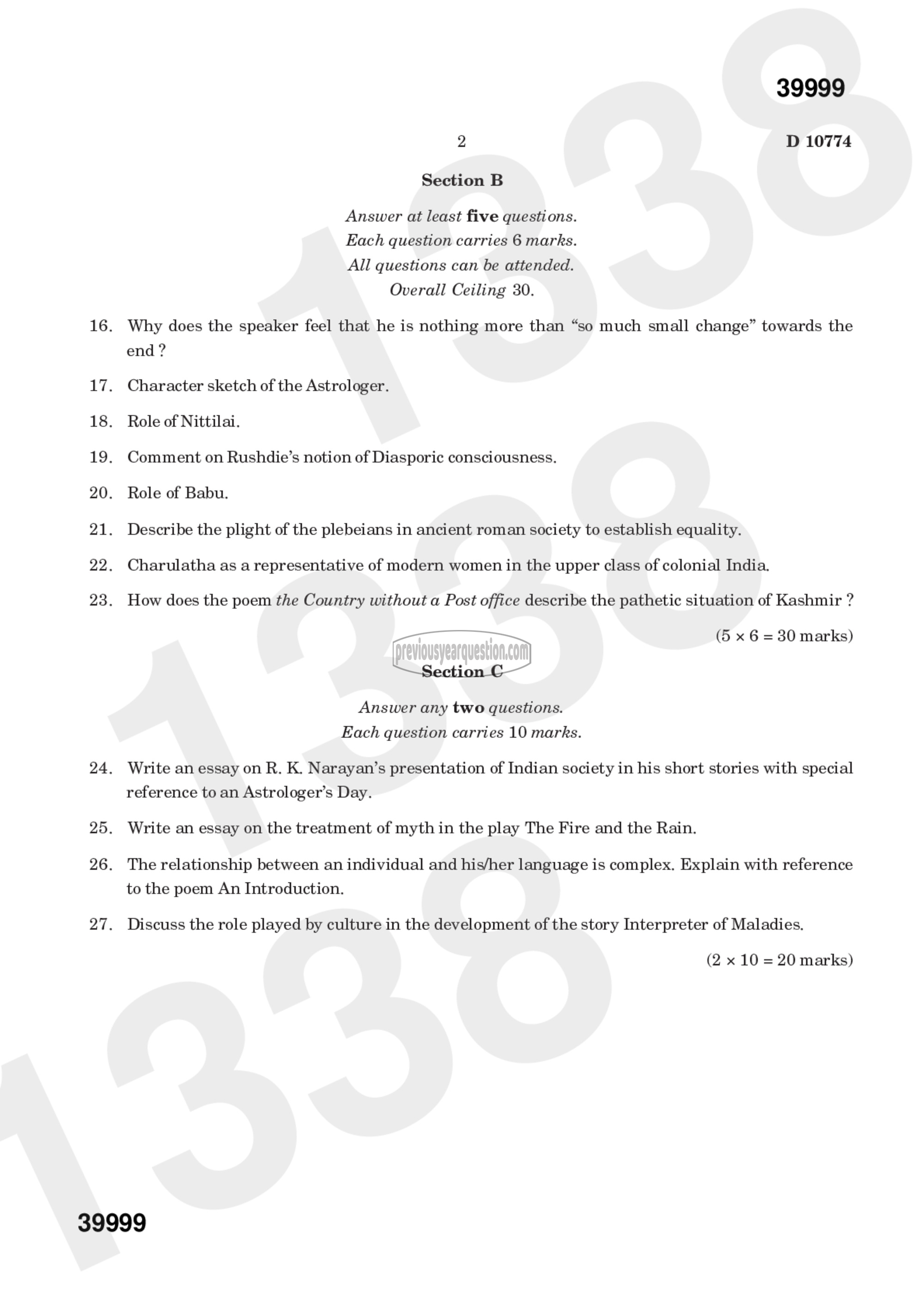 Question Paper - INDIAN WRITING IN ENGLISH-2