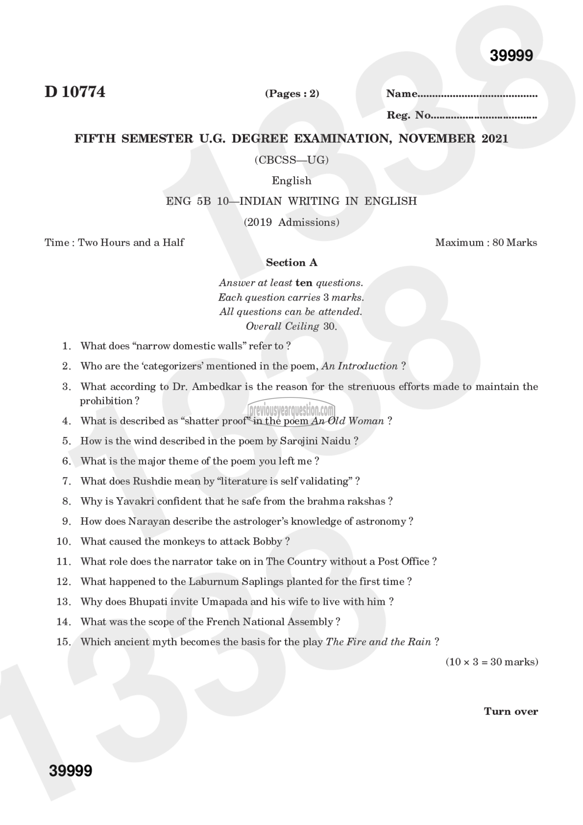 Question Paper - INDIAN WRITING IN ENGLISH-1