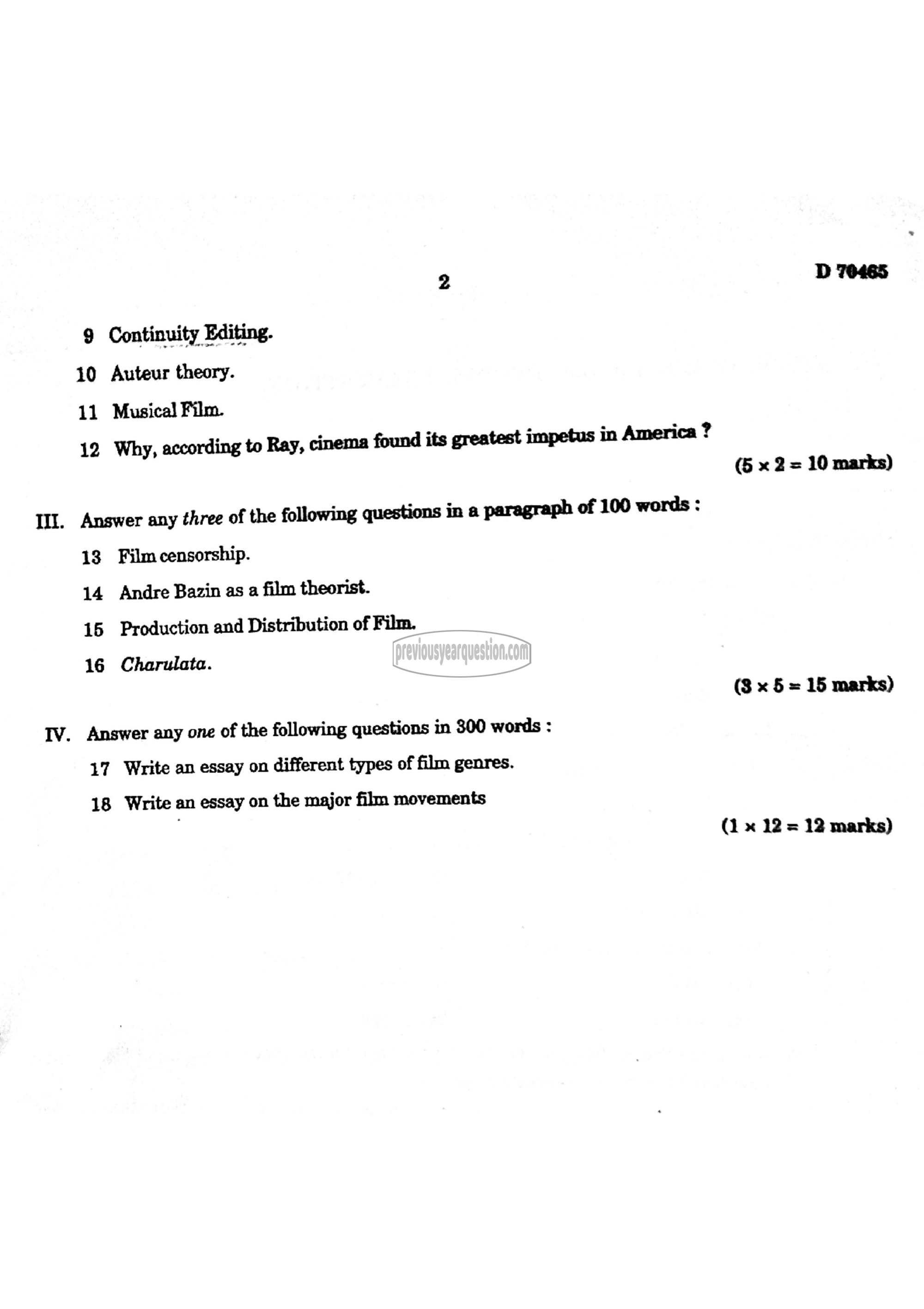 Question Paper - Film Studies-2