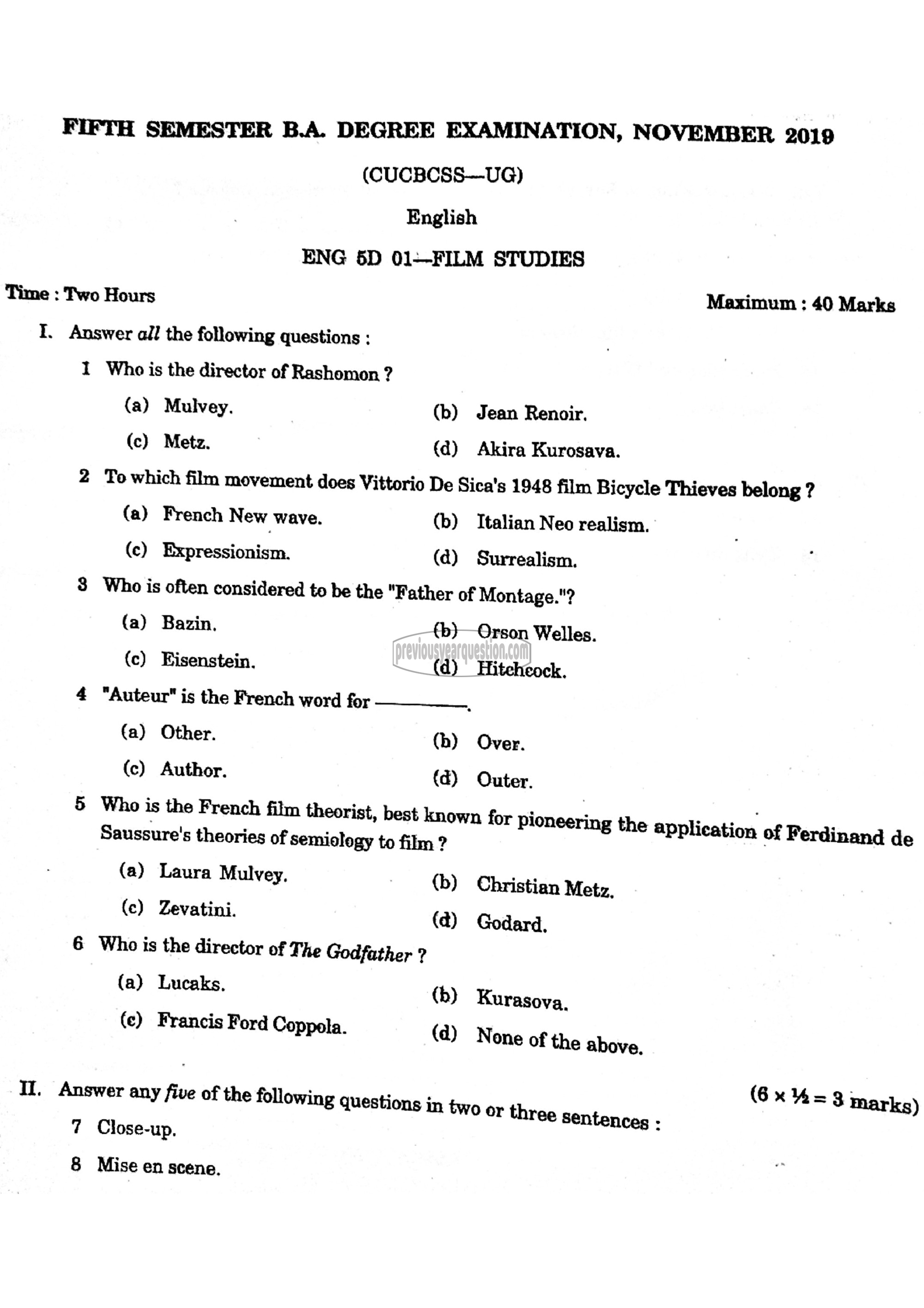 Question Paper - Film Studies-1