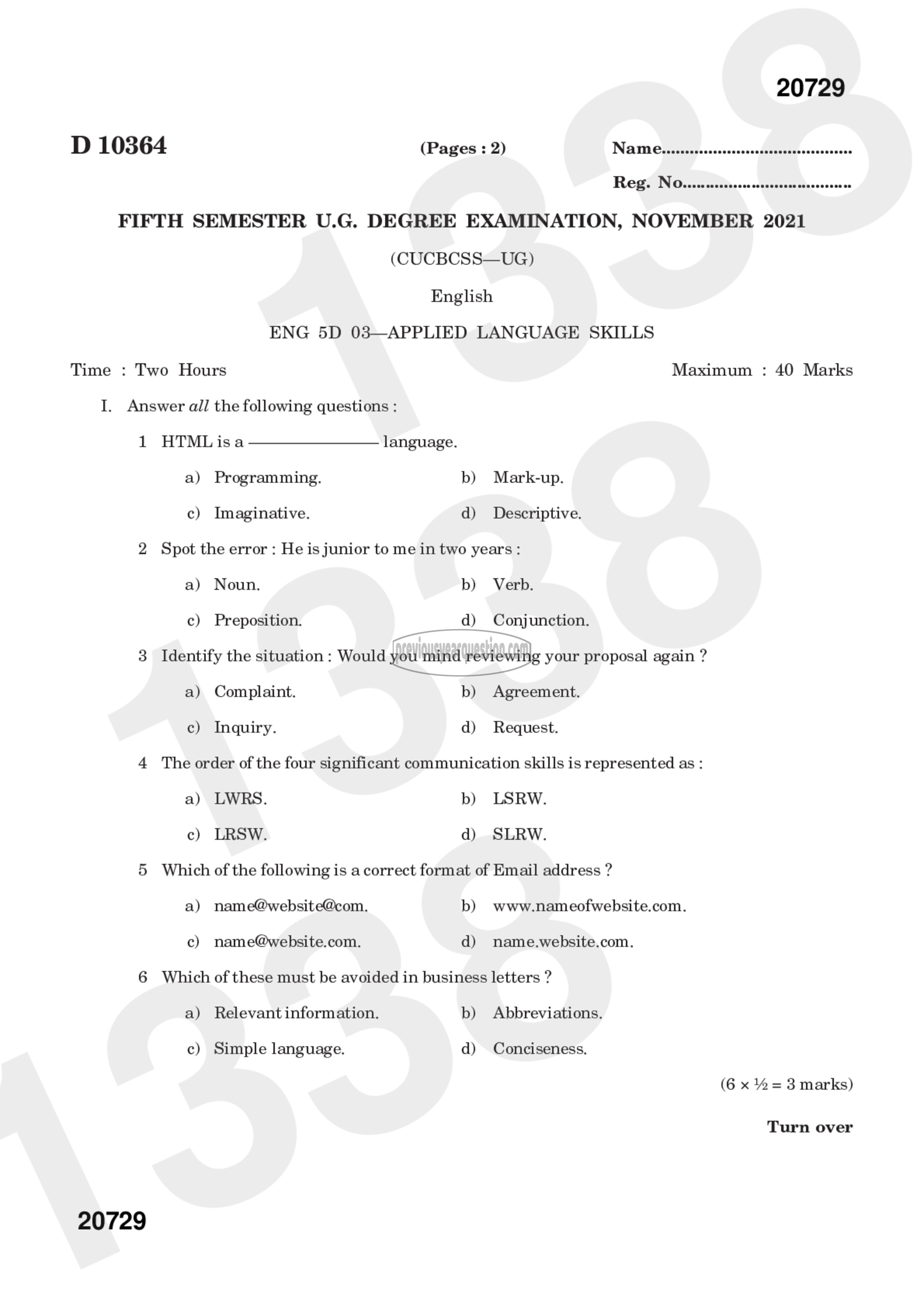 Question Paper - Applied Language Skills-1