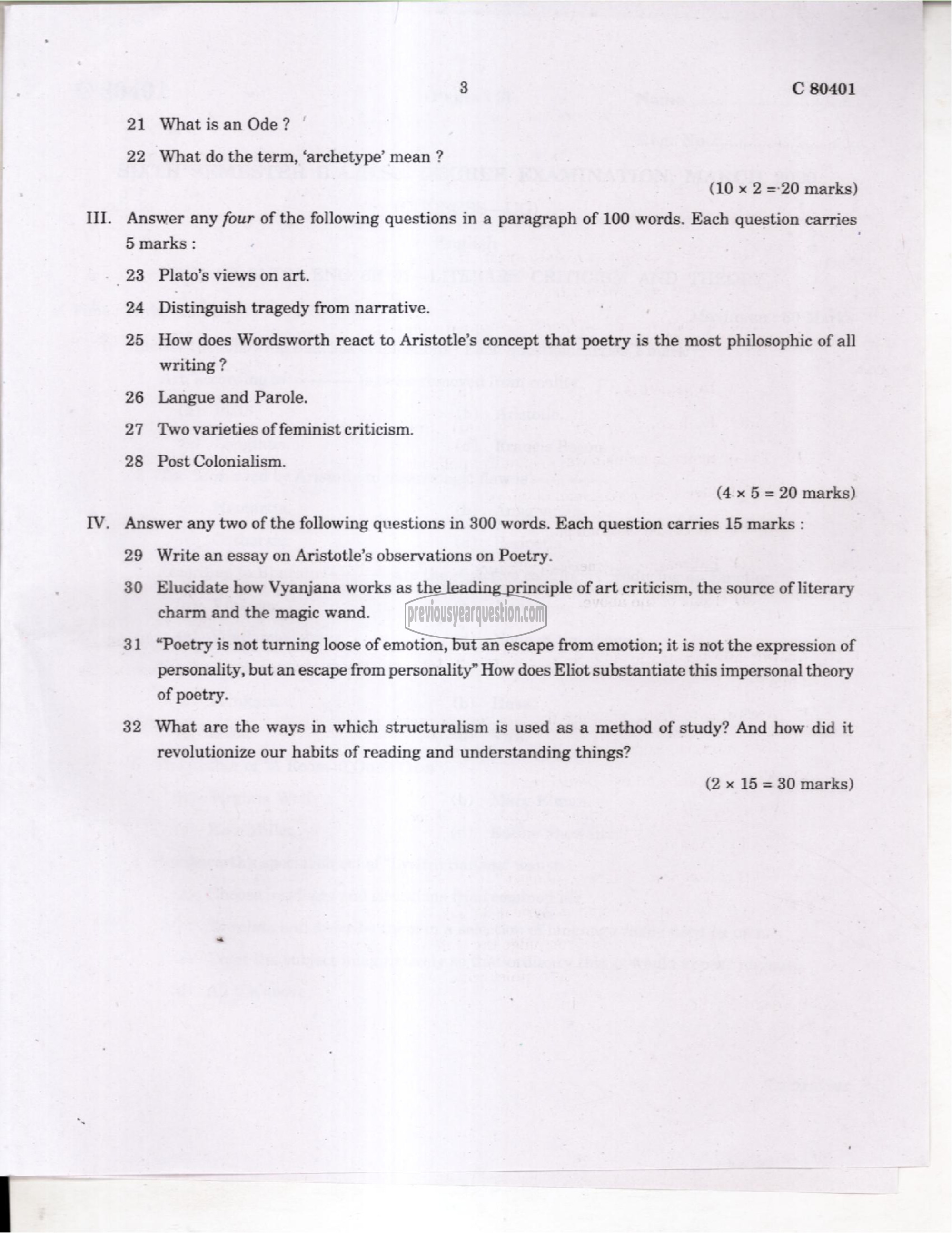 Question Paper - Literary Criticism and Theory-3