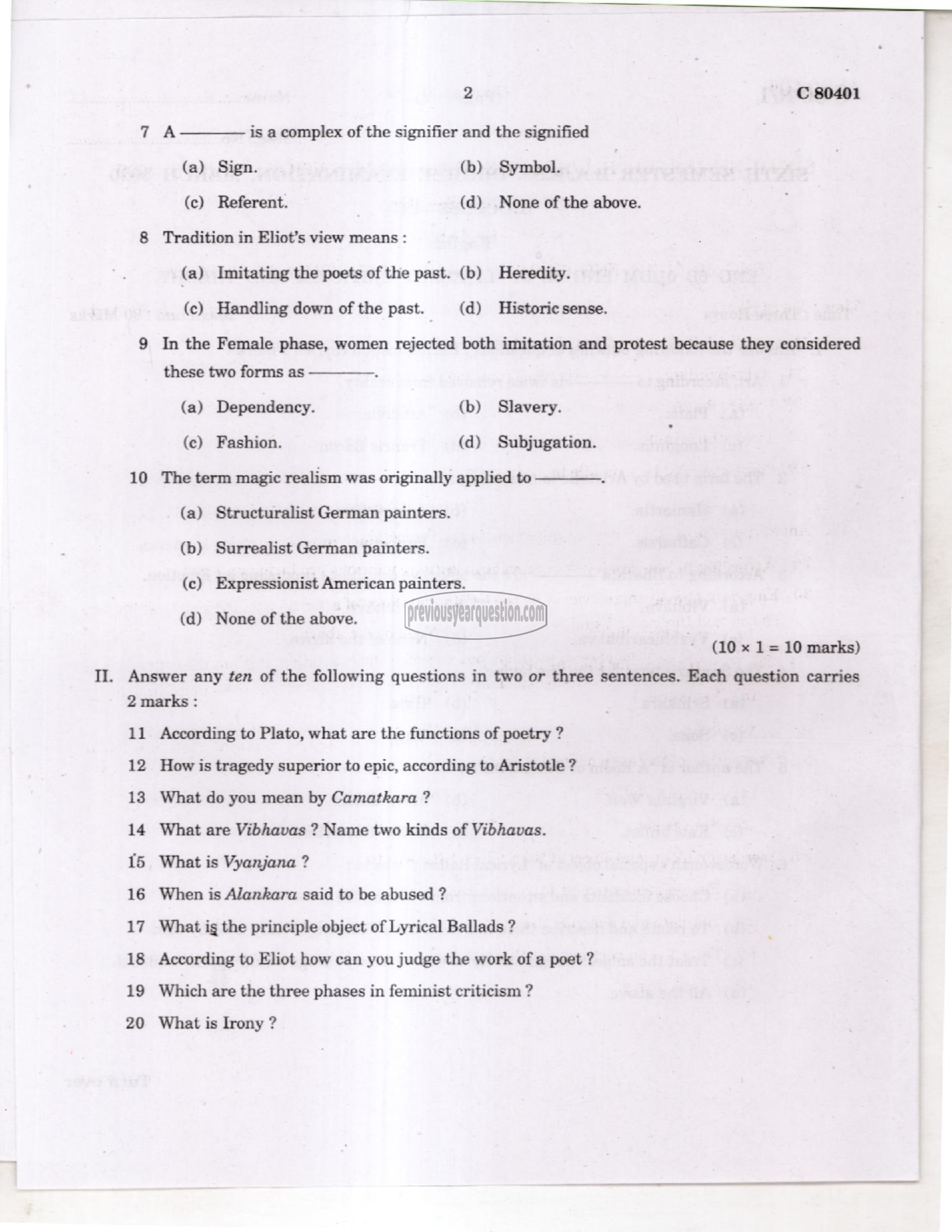 Question Paper - Literary Criticism and Theory-2