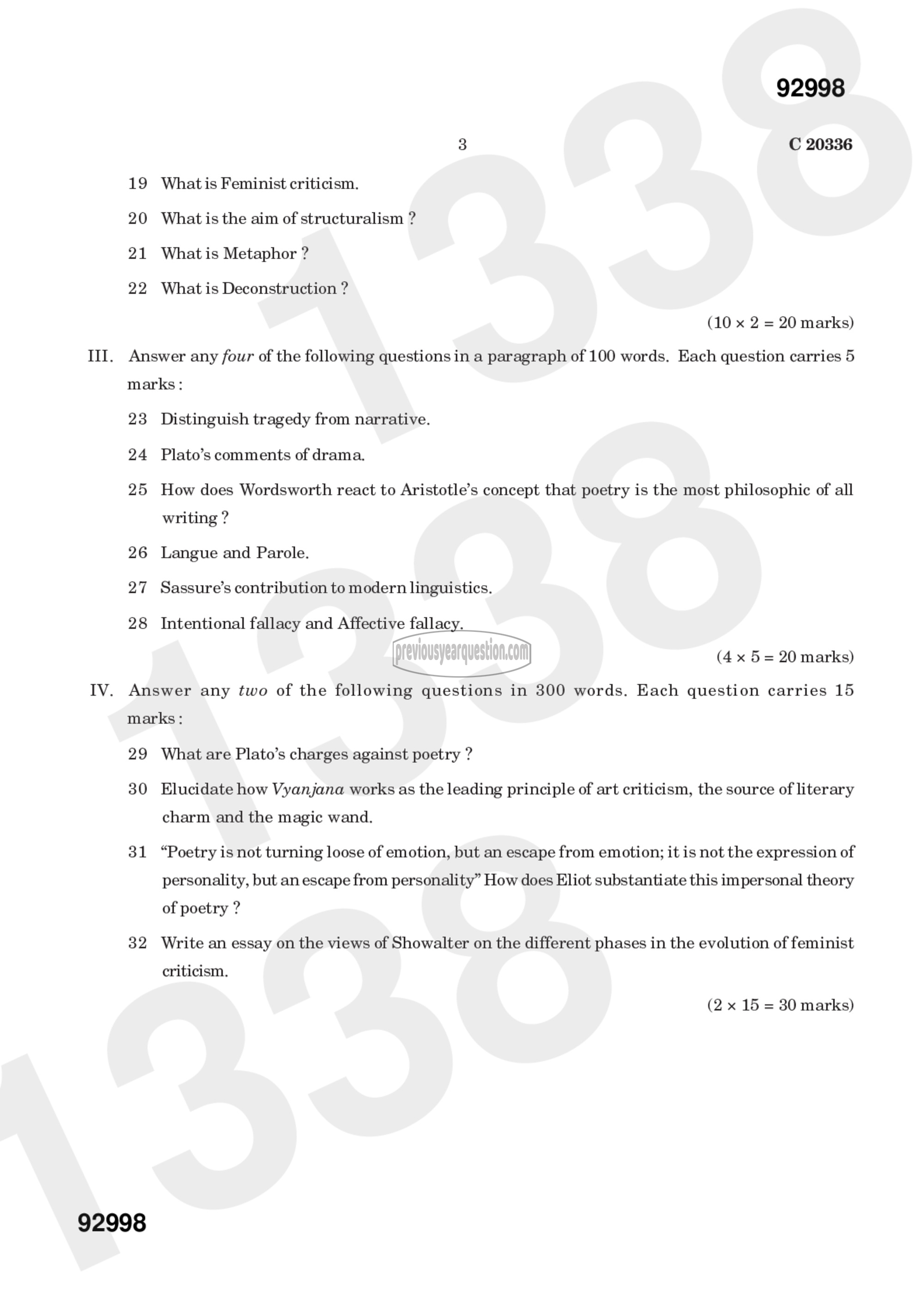 Question Paper - Literary Criticism and Theory-3