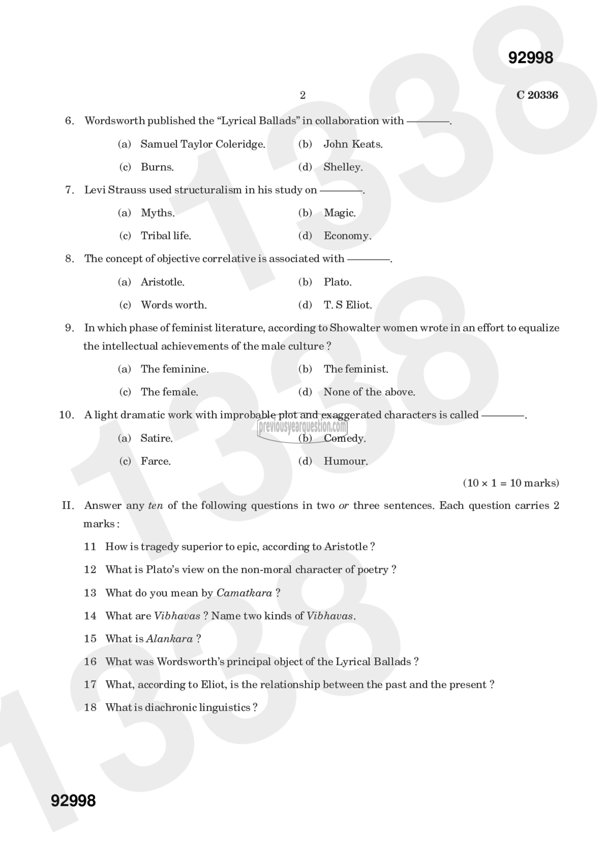 Question Paper - Literary Criticism and Theory-2