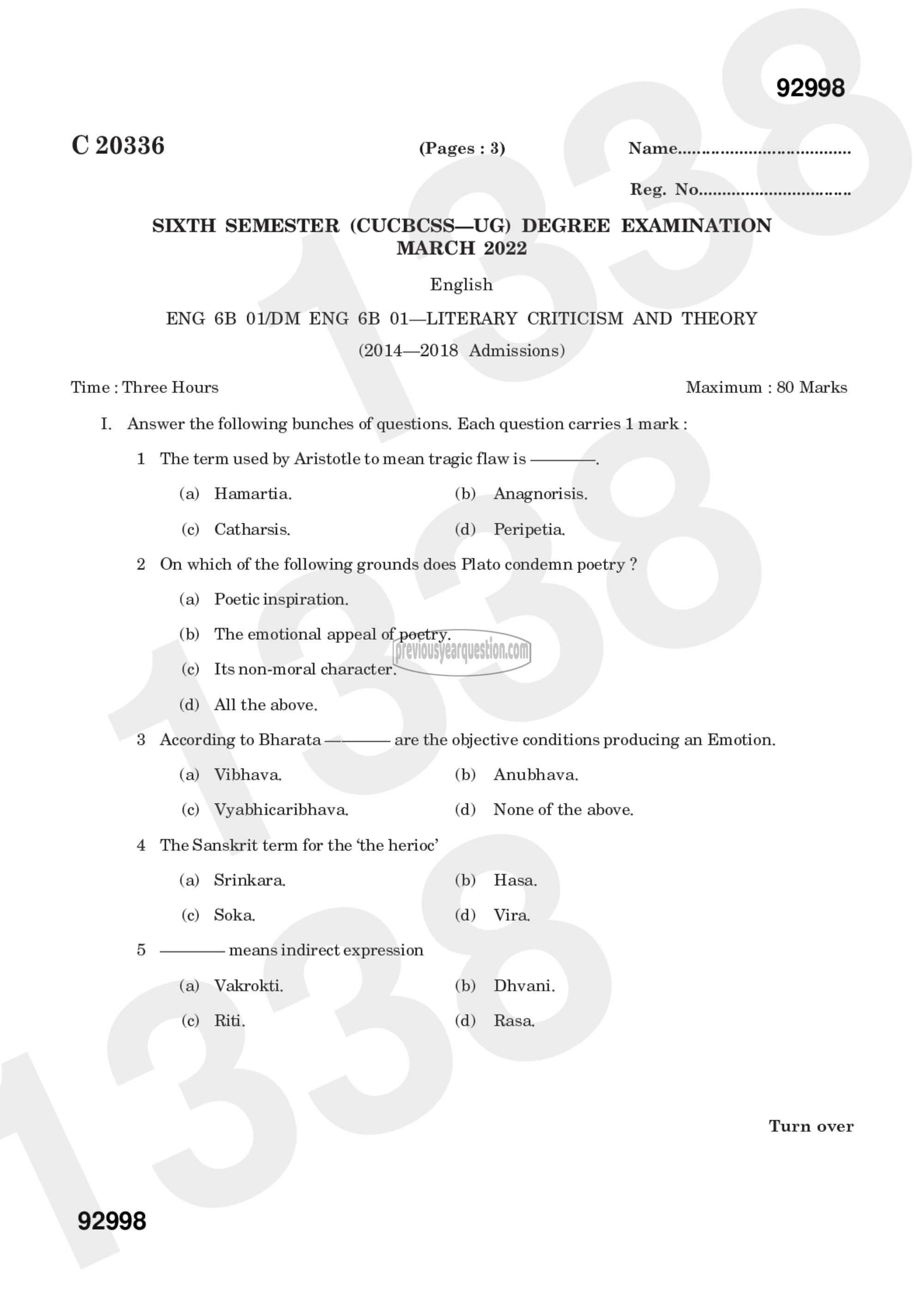 Question Paper - Literary Criticism and Theory-1