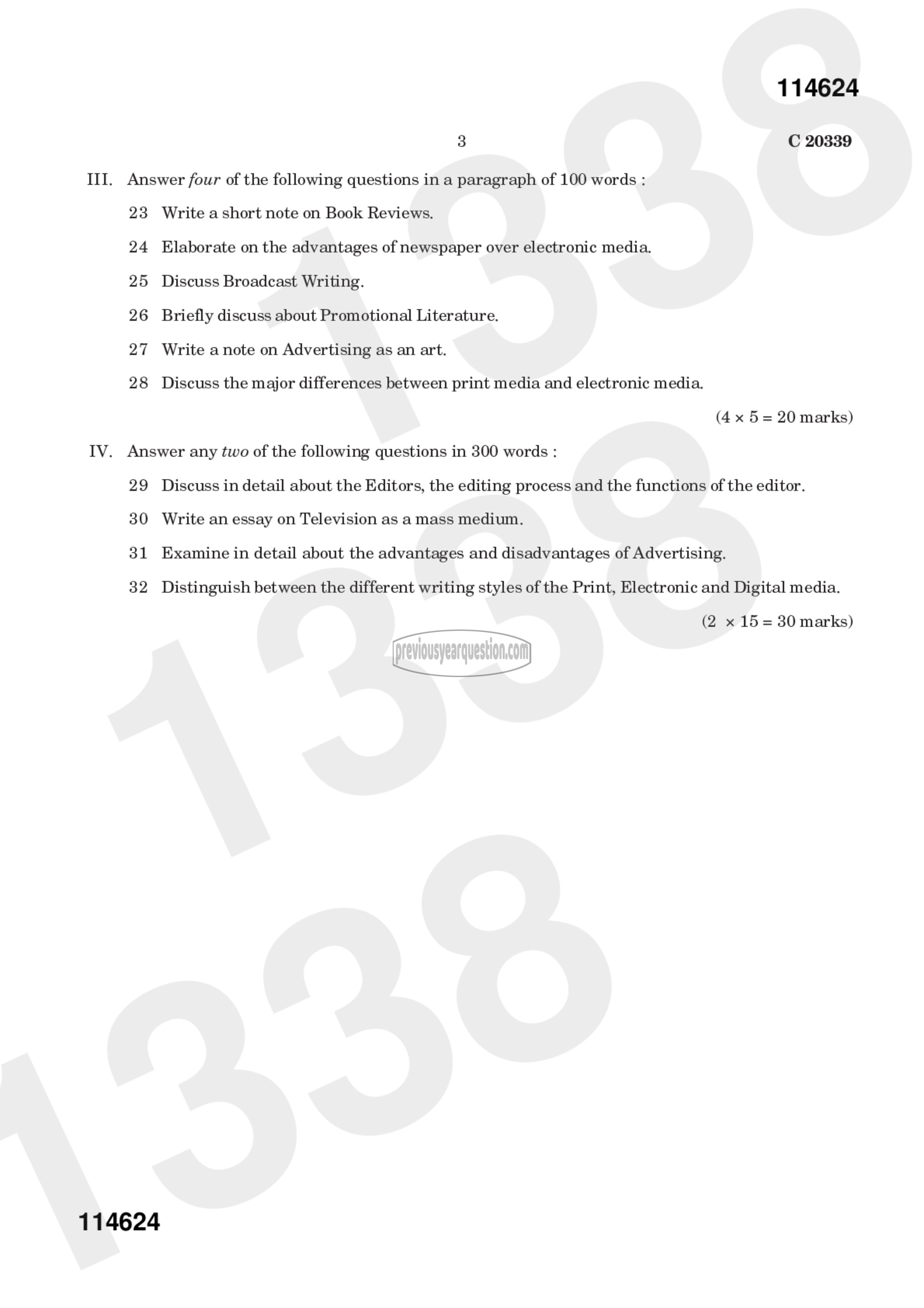 Question Paper - Writing for the Media-3