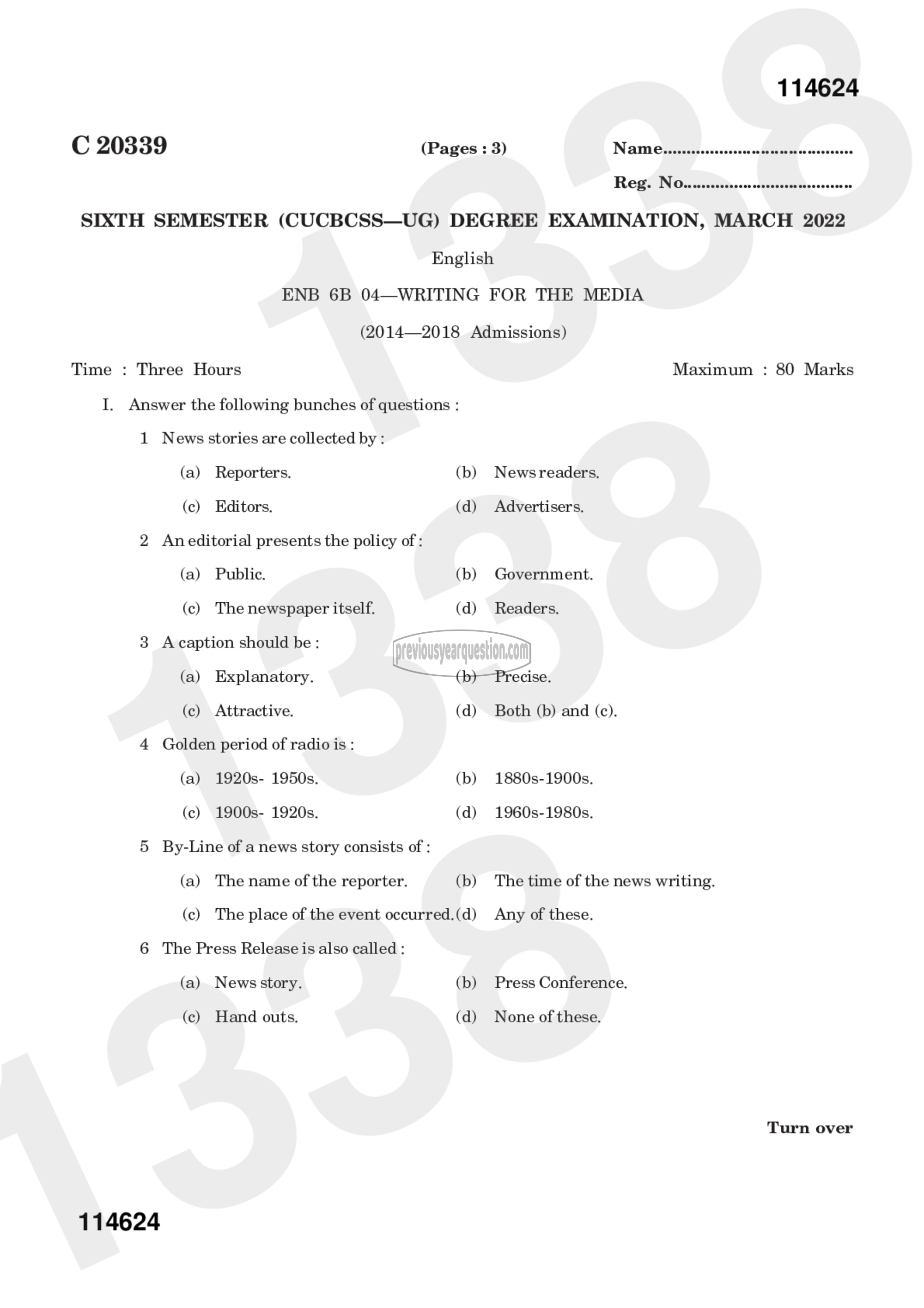 Question Paper - Writing for the Media-1