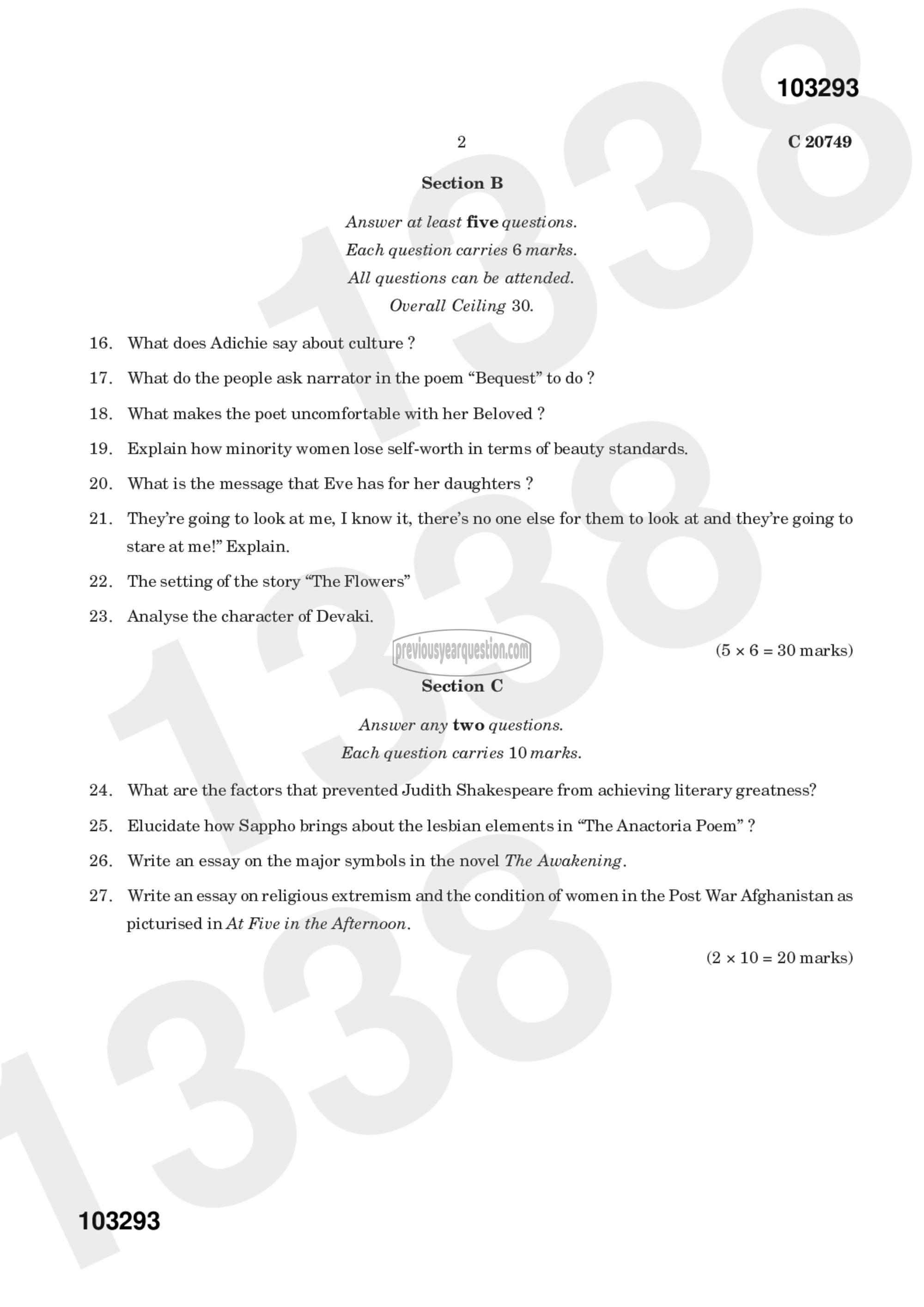 Question Paper - VOICES OF WOMEN-2