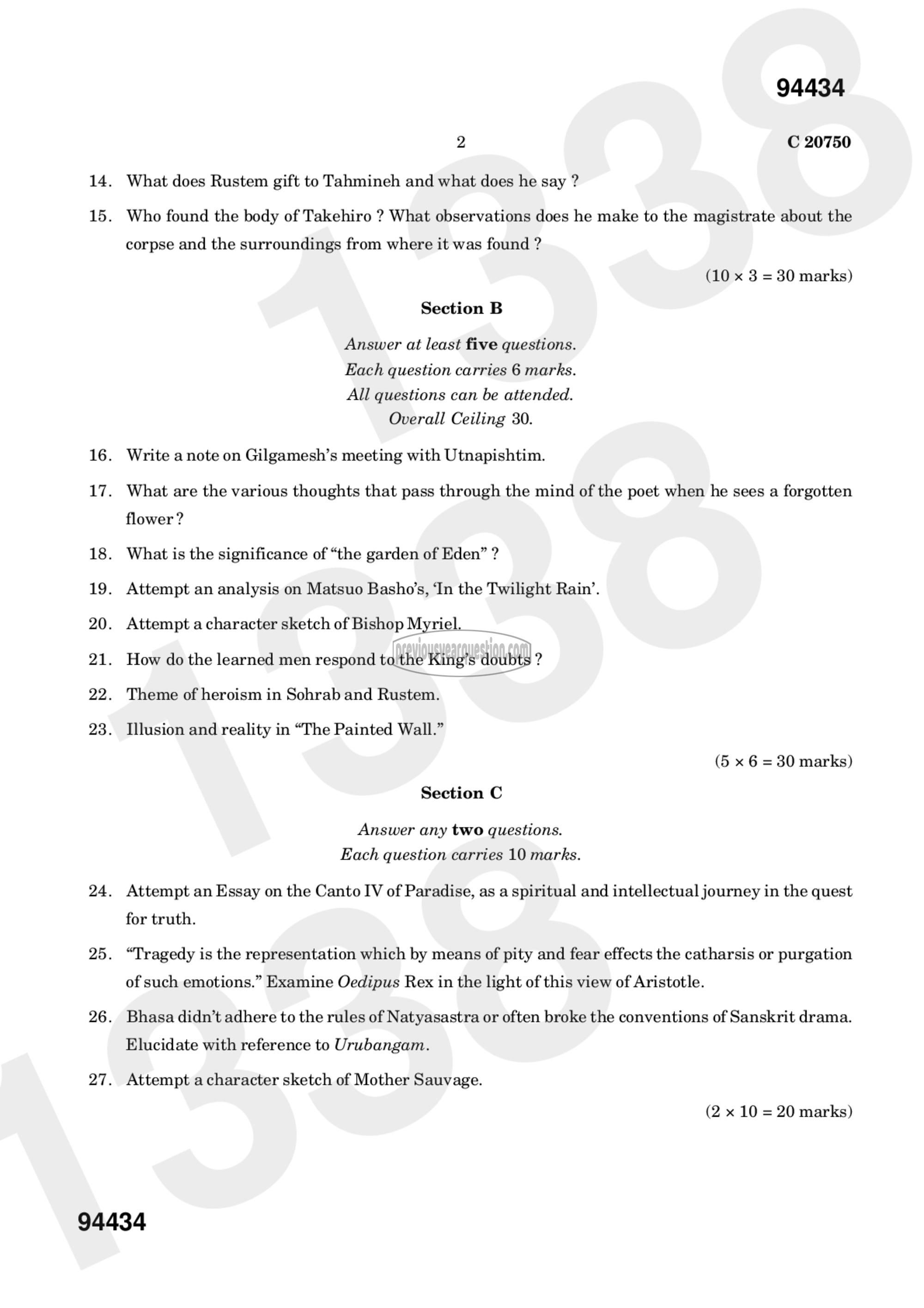 Question Paper - CLASSICS OF WORLD LITERATURE-2