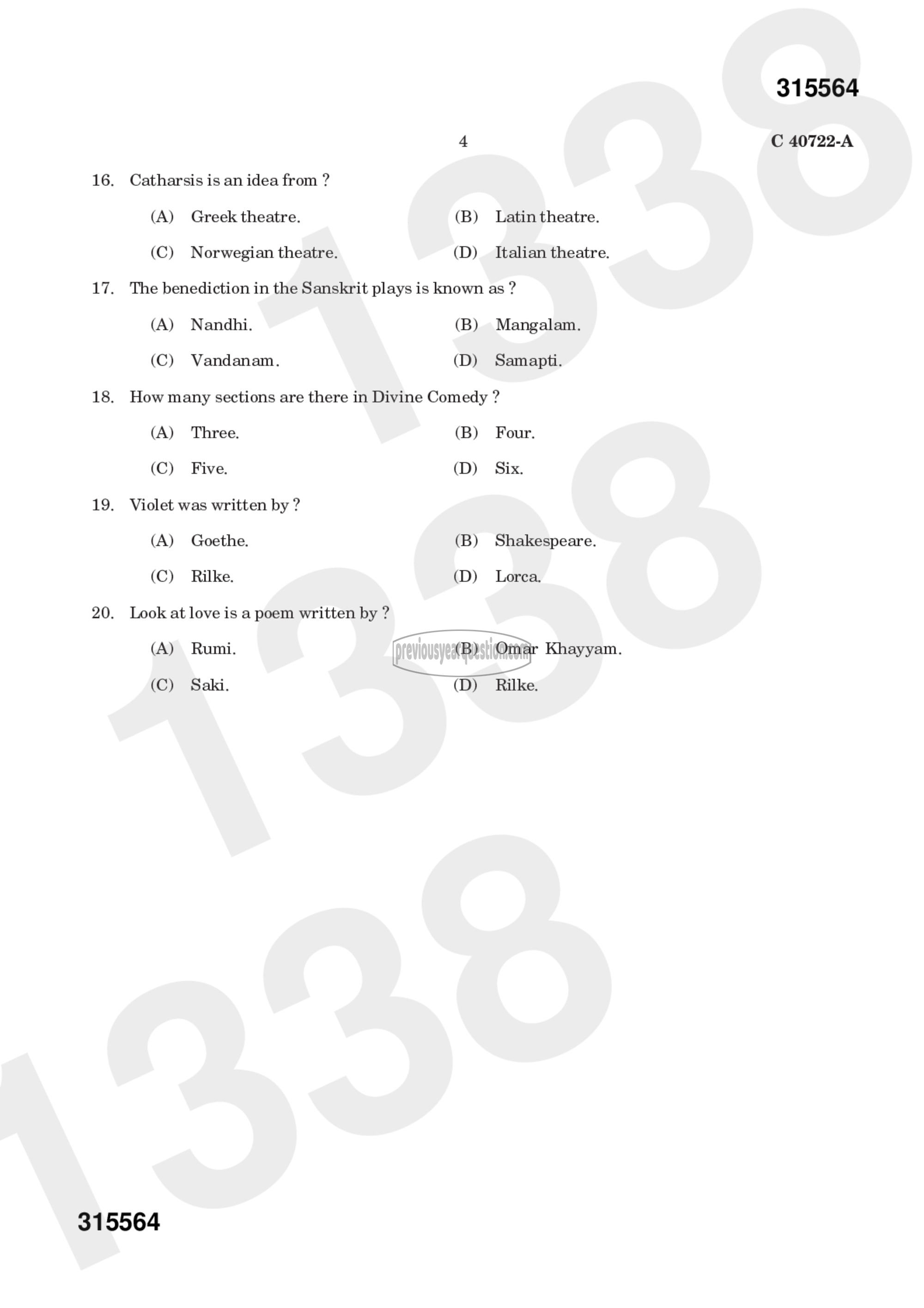 Question Paper - CLASSICS OF WORLD LITERATURE-6