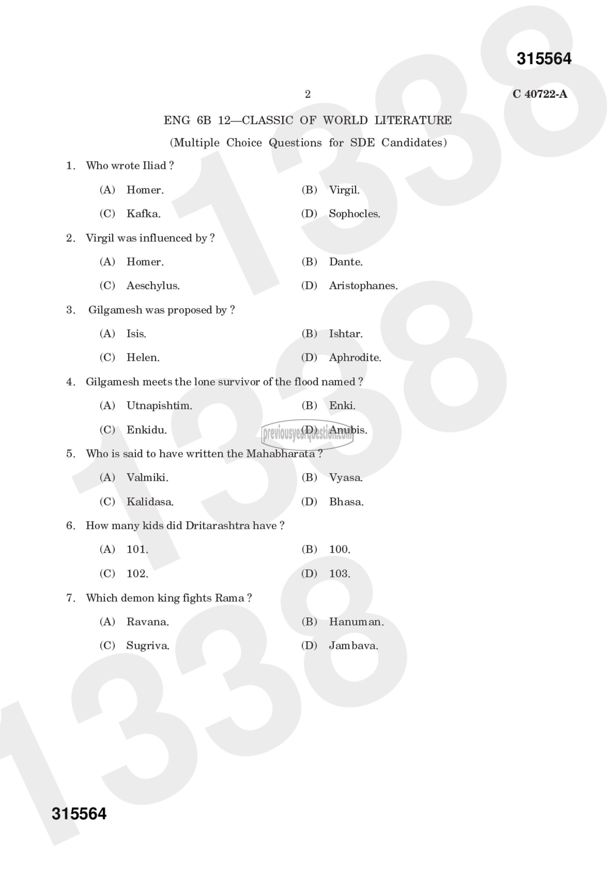 Question Paper - CLASSICS OF WORLD LITERATURE-4