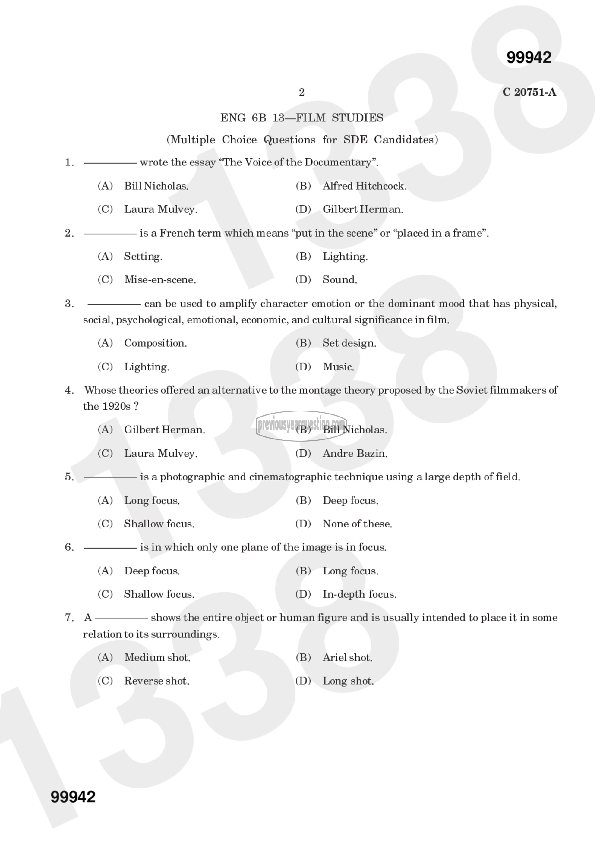 Question Paper - FILM STUDIES-4