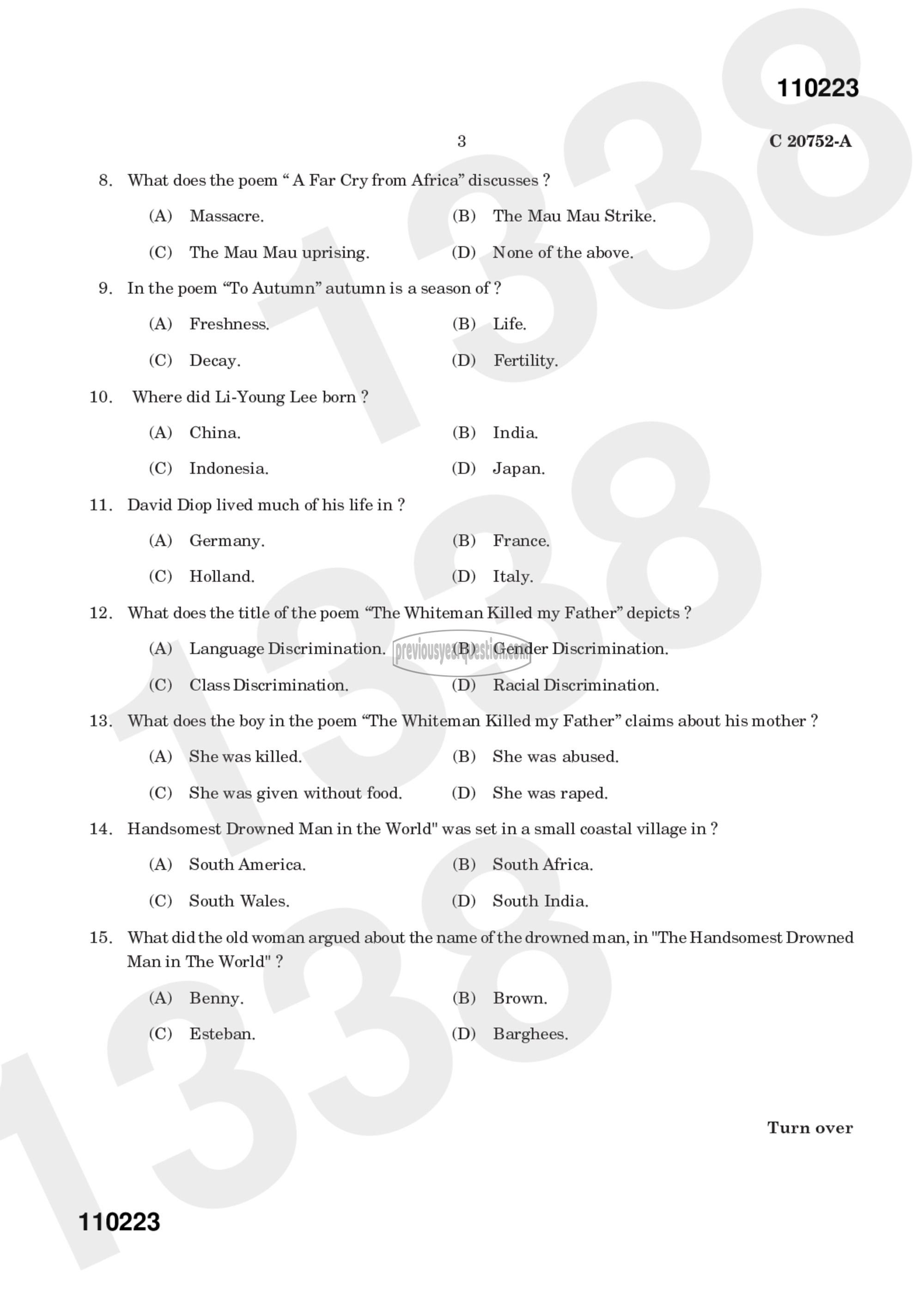 Question Paper - NEW LITERATURES IN ENGLISH-5