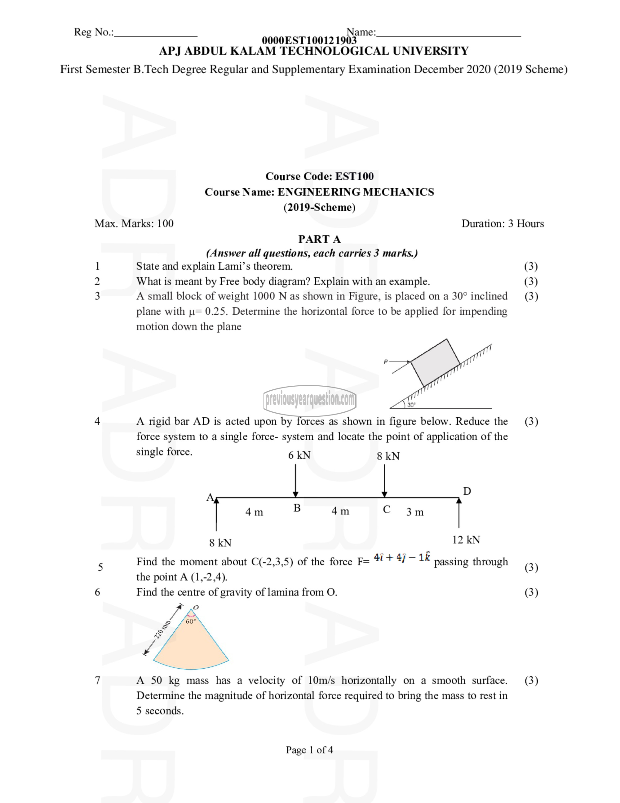 Question Paper - ENGINEERING MECHANICS-1