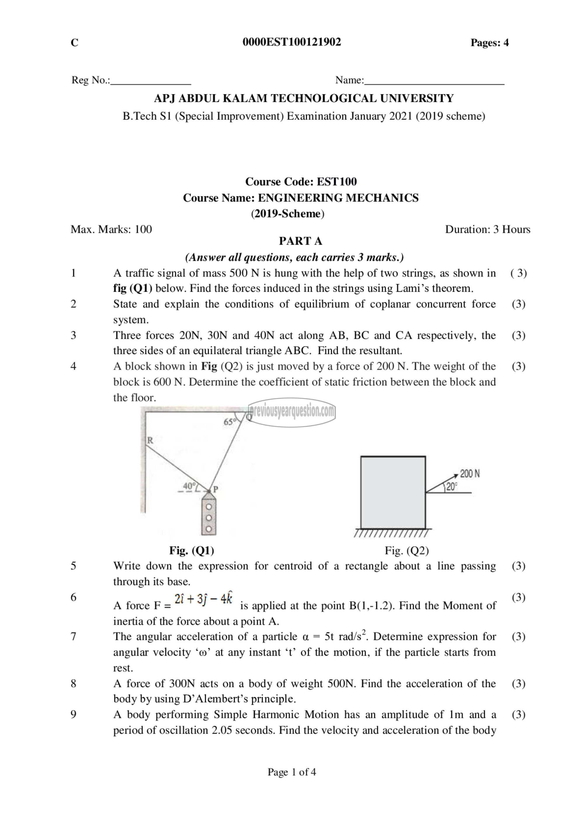 Question Paper - ENGINEERING MECHANICS-1