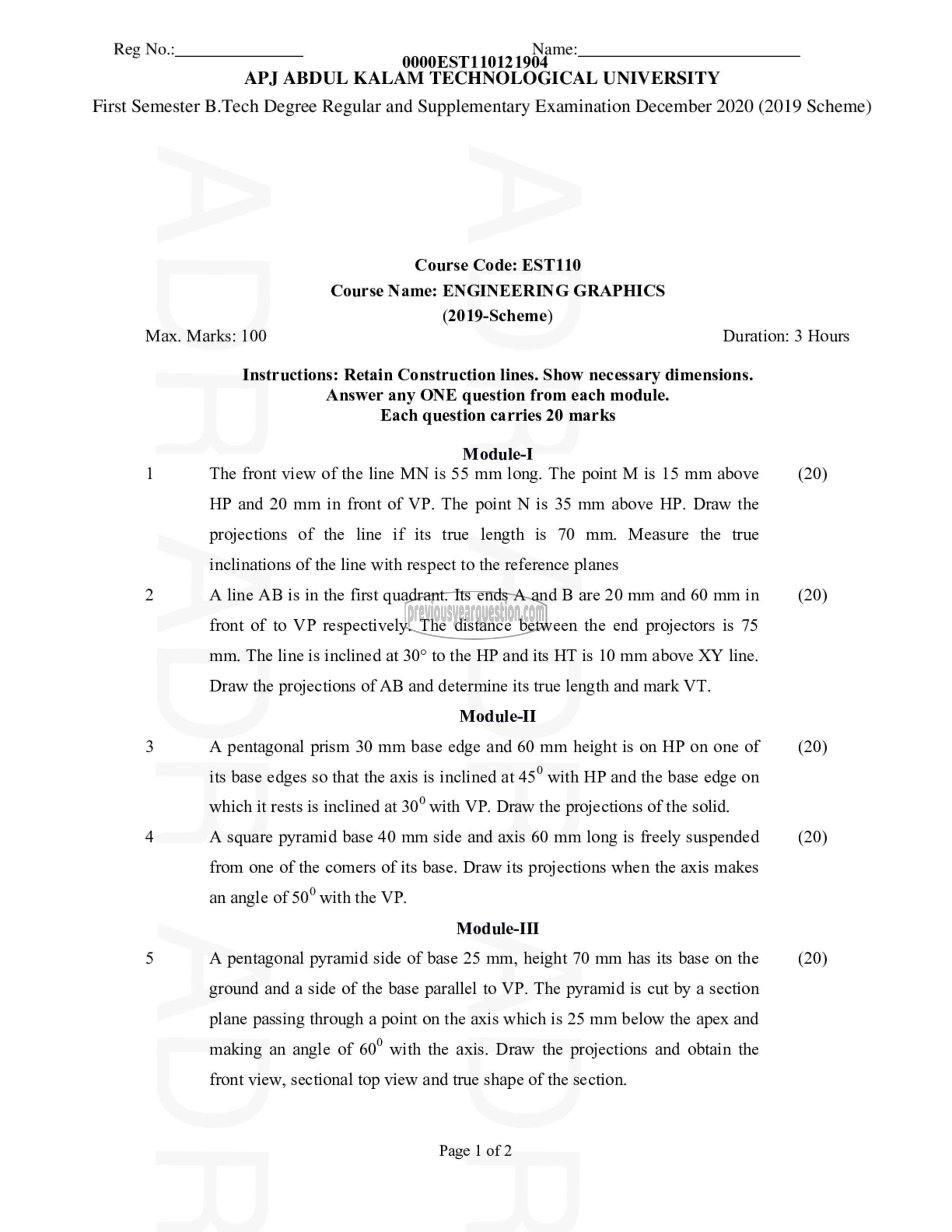 Question Paper - ENGINEERING GRAPHICS-1