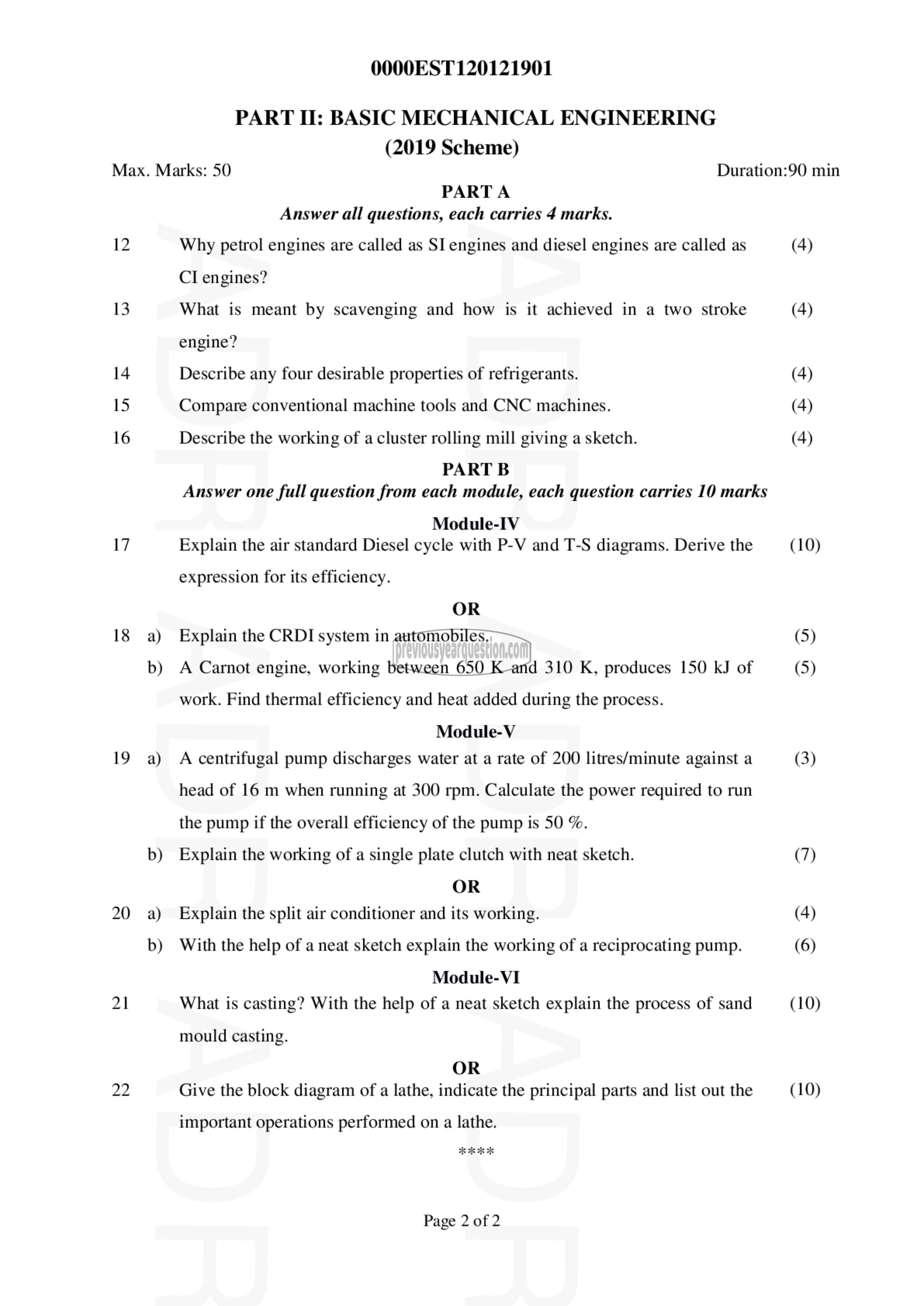 Question Paper - BASICS OF CIVIL & MECHANICAL ENGINEERING-2