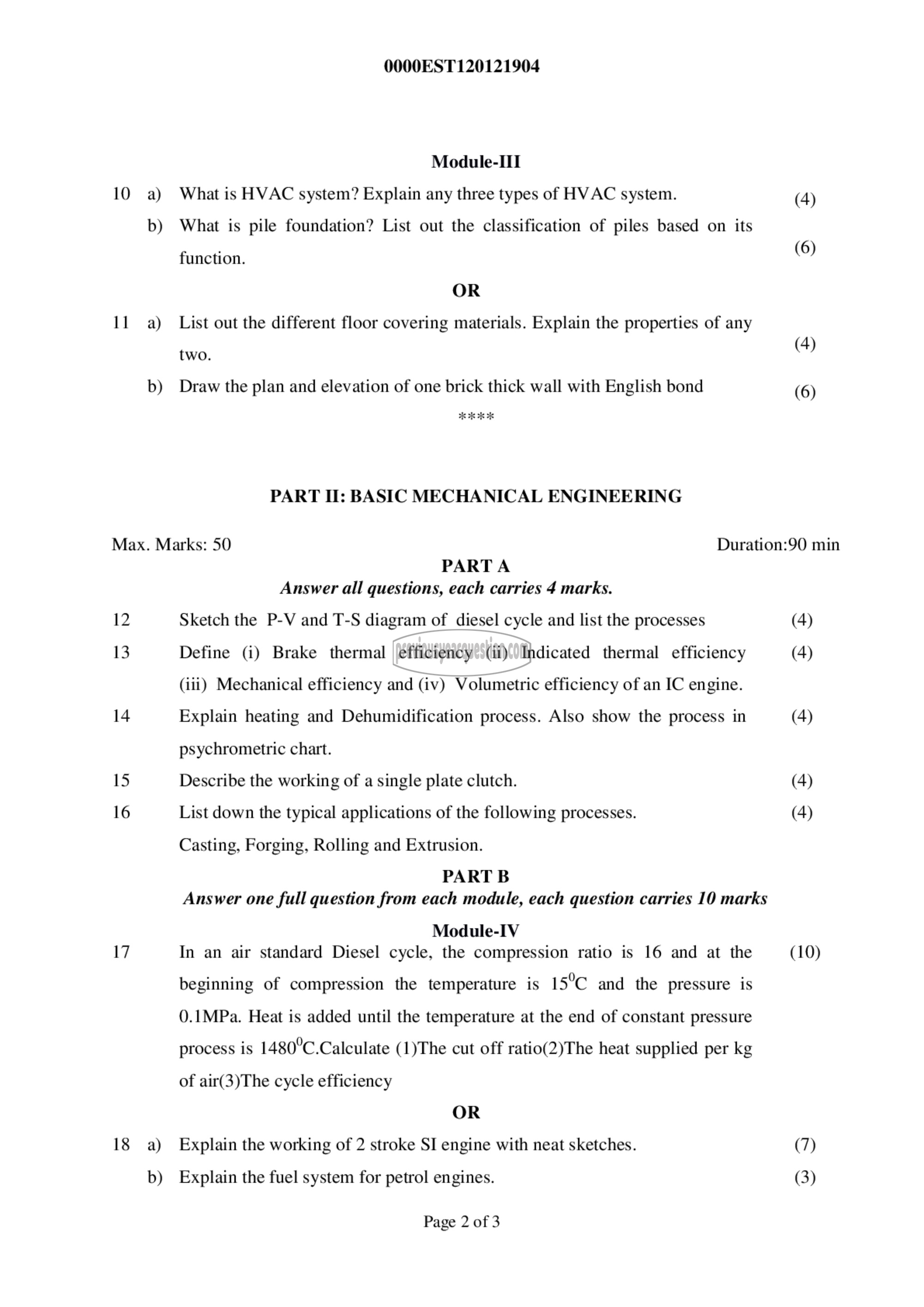 Question Paper - BASICS OF CIVIL & MECHANICAL ENGINEERING-2