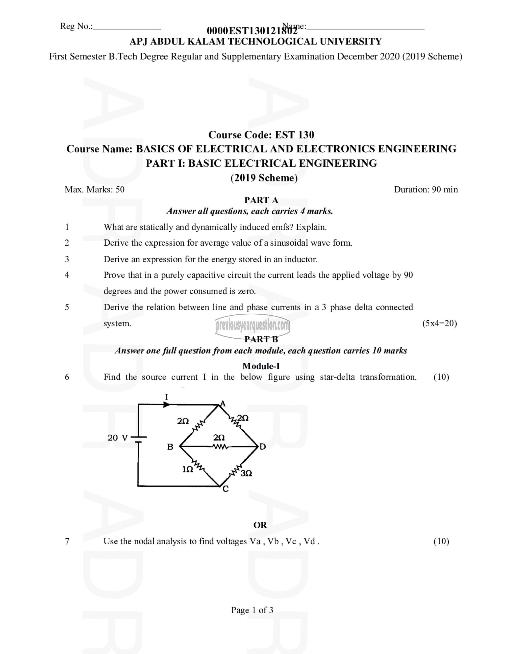 Question Paper - BASICS OF ELECTRICAL & ELECTRONICS ENGINEERING-1