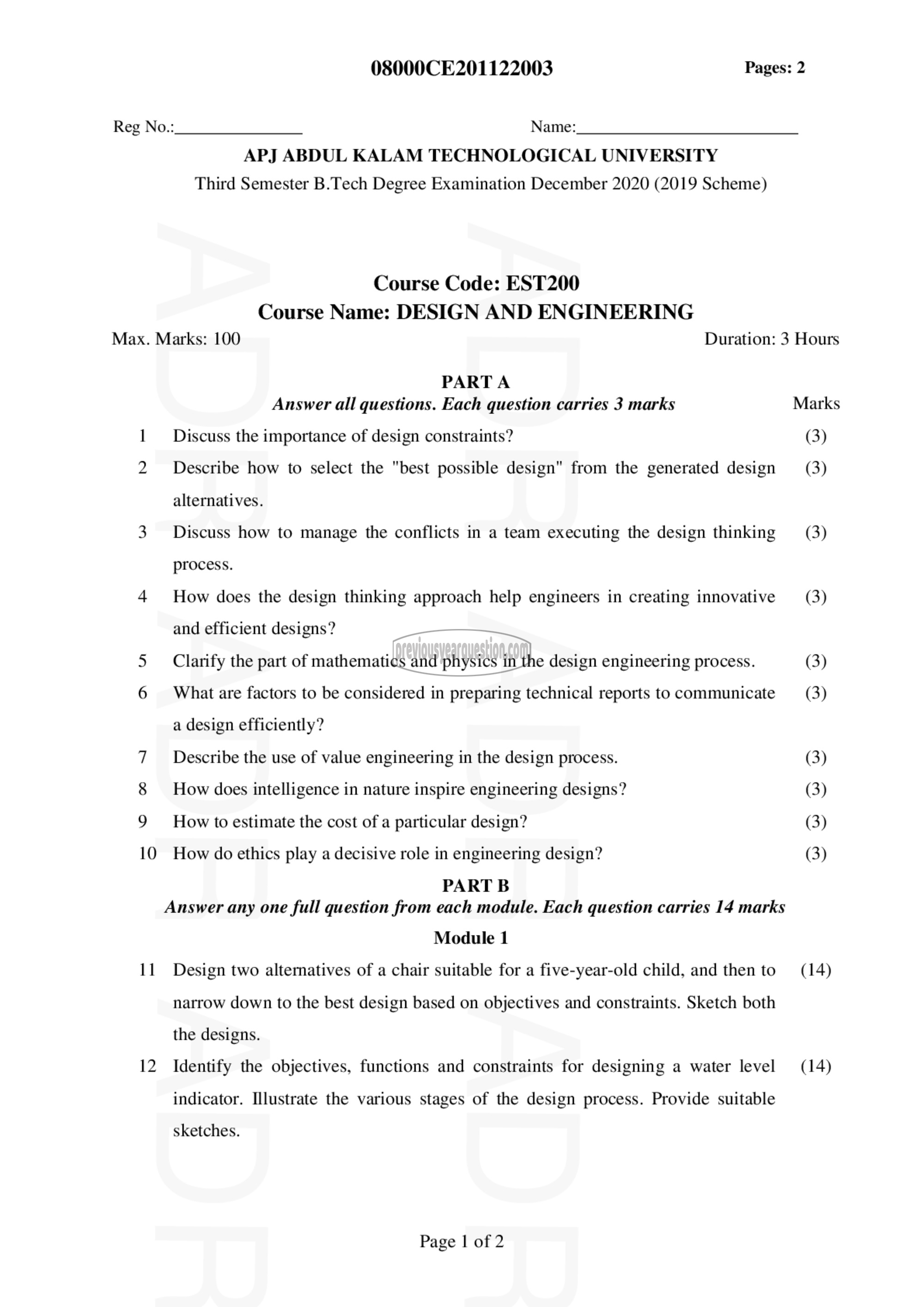 Question Paper - DESIGN AND ENGINEERING-1