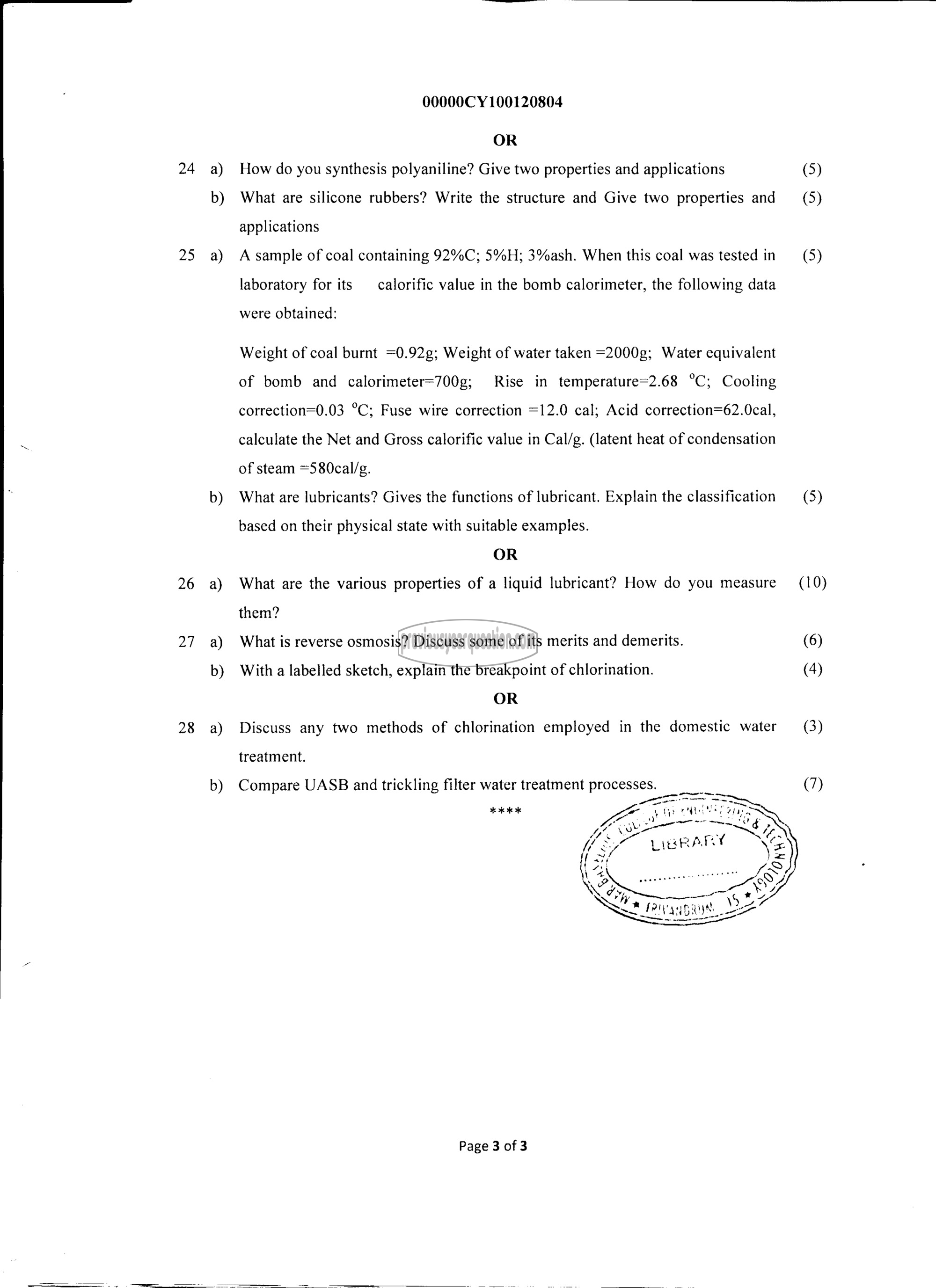 Question Paper - ENGINEERING CHEMISTRY-3