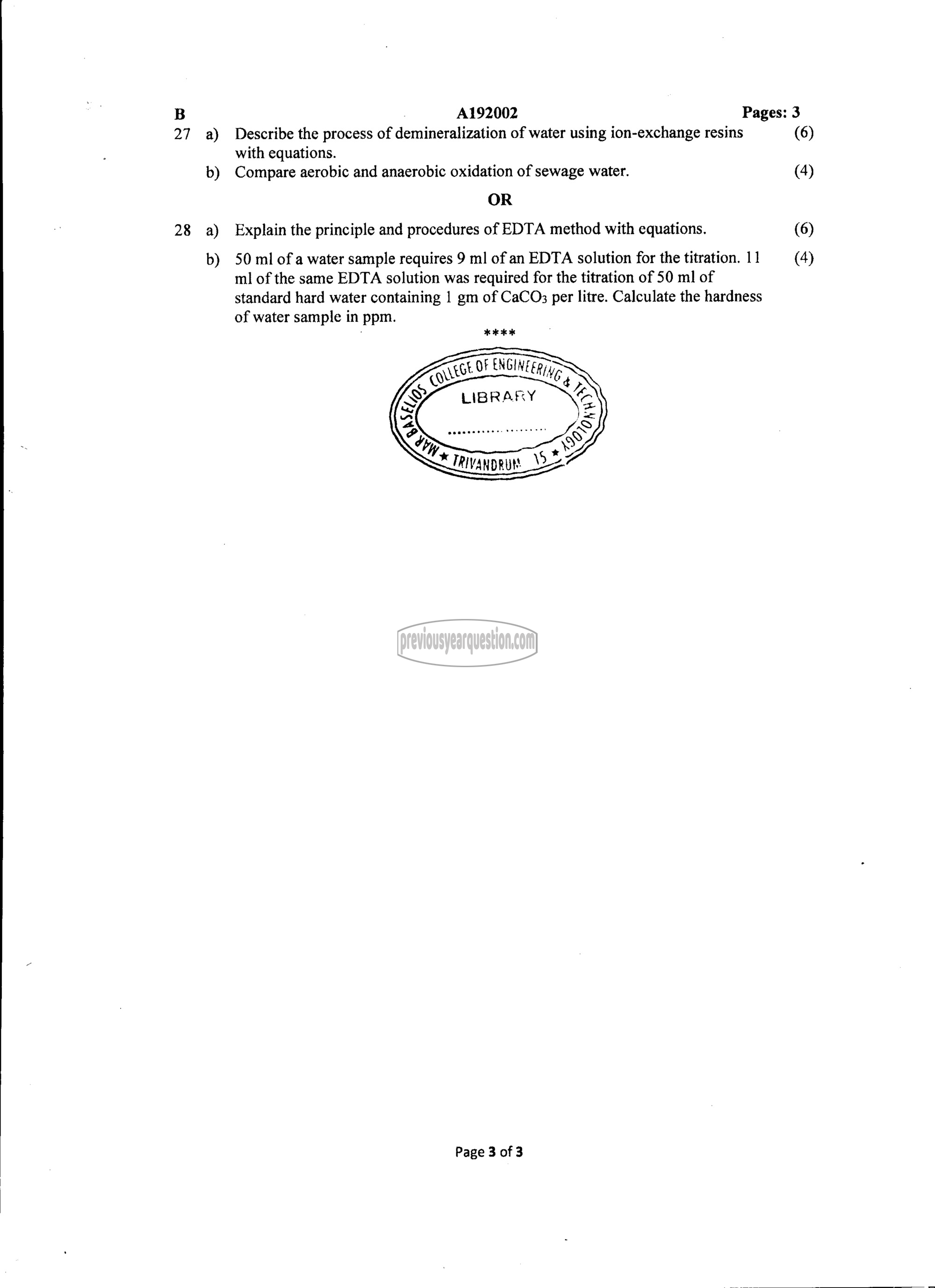 Question Paper - ENGINEERING CHEMISTRY-3