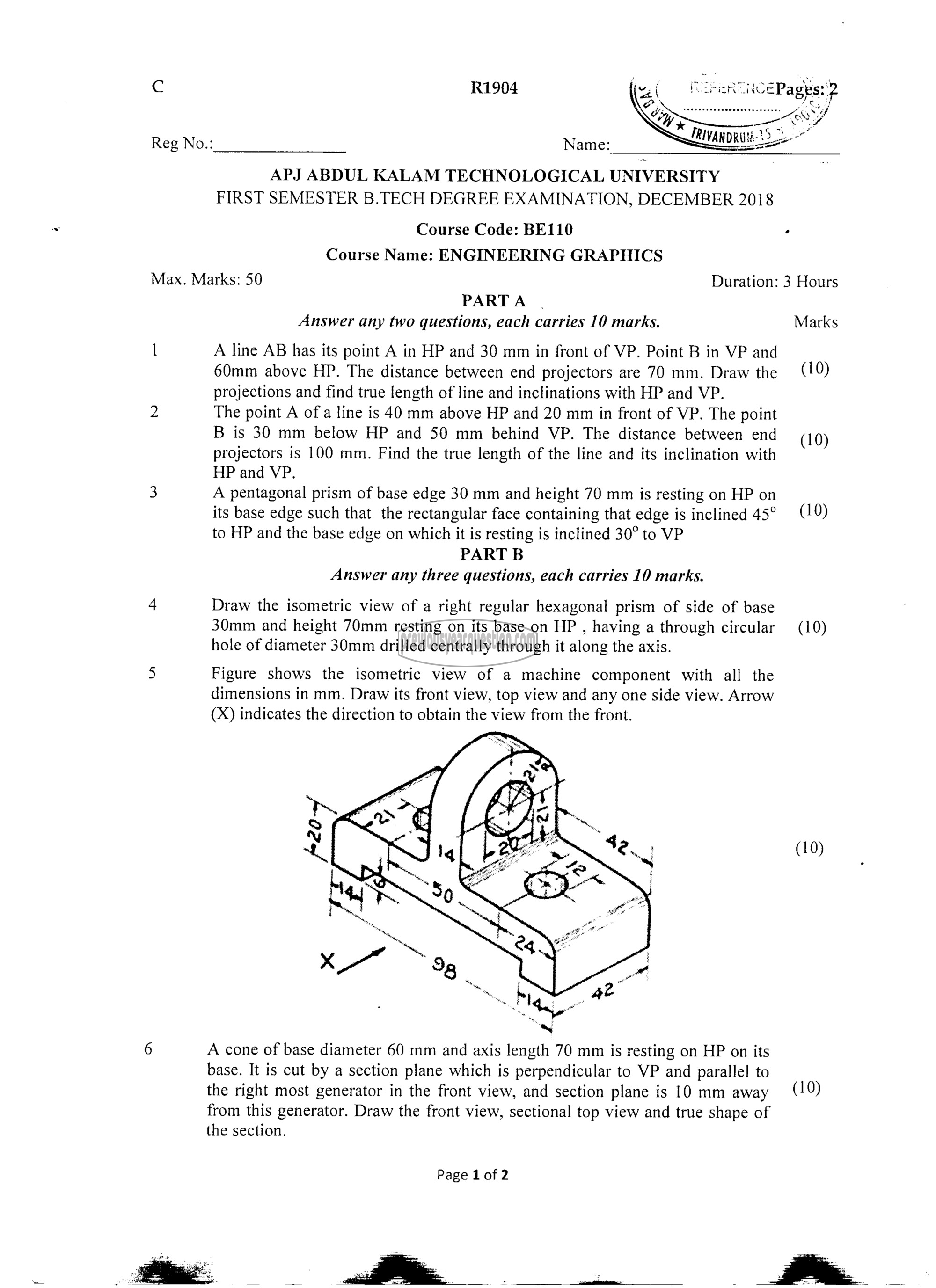 Question Paper - ENGINEERING GRAPHICS-1