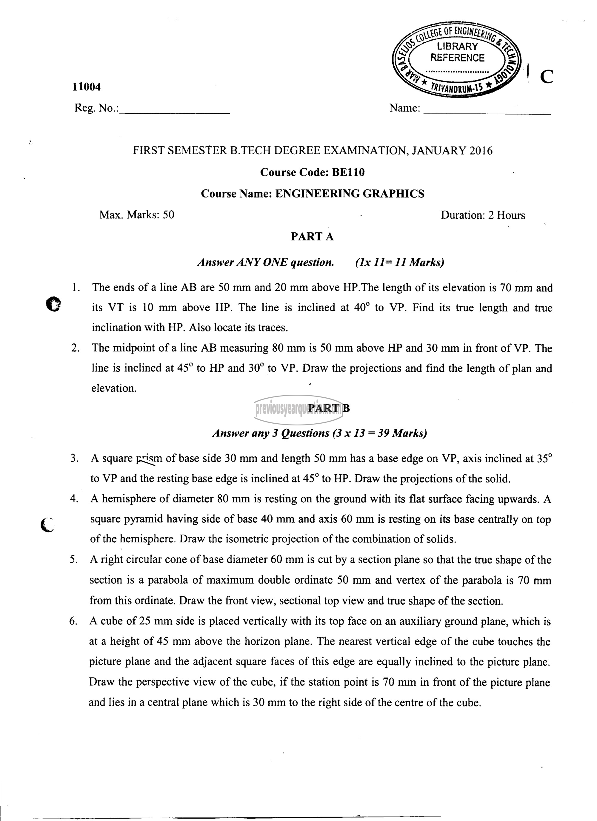 Question Paper - ENGINEERING GRAPHICS-1