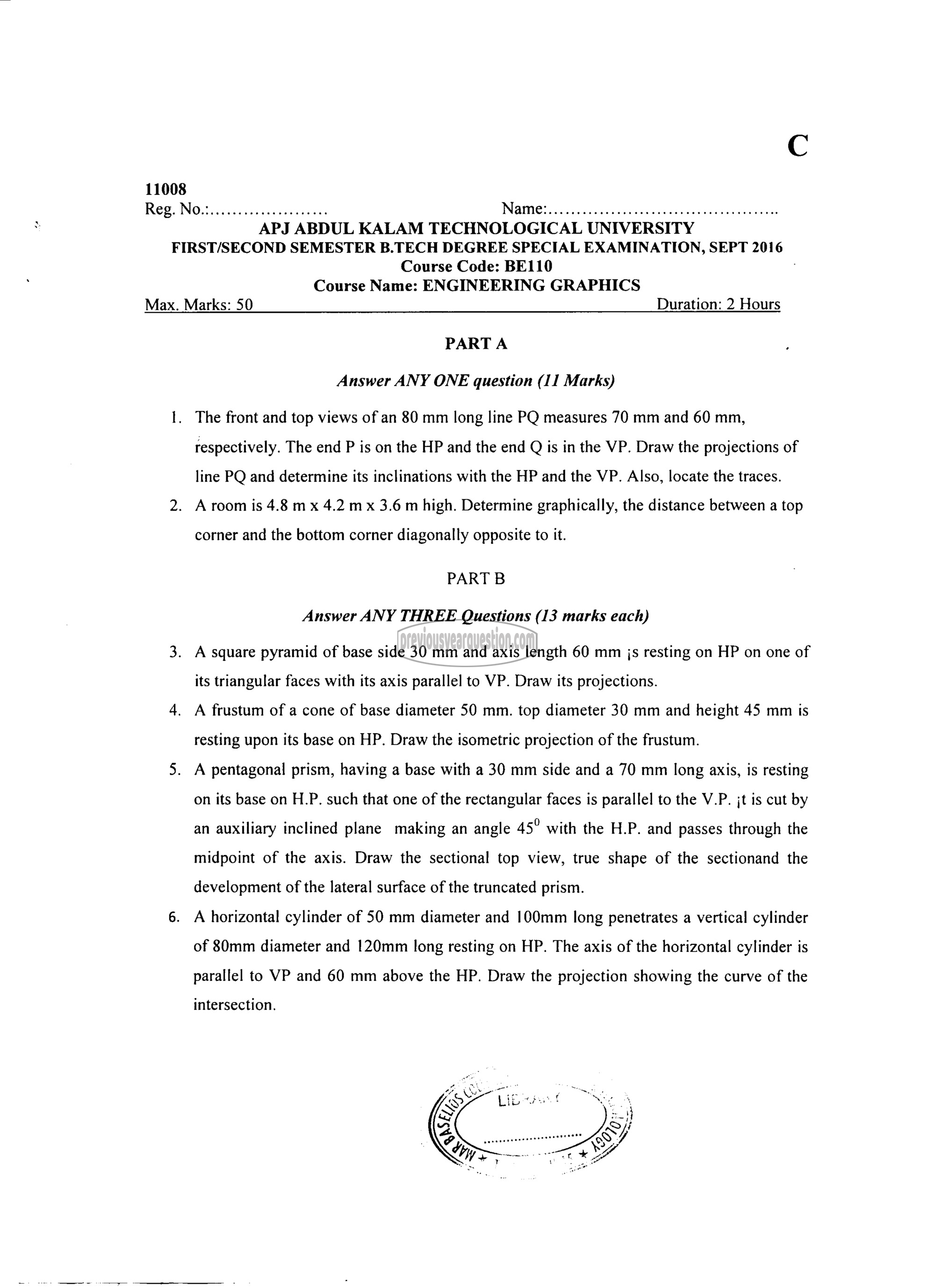 Question Paper - ENGINEERING GRAPHICS-1