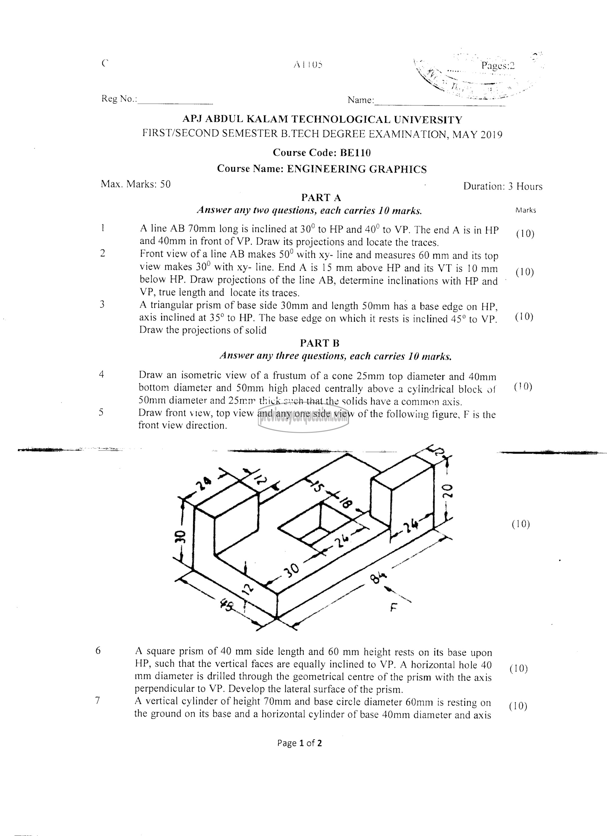 Question Paper - ENGINEERING GRAPHICS-1