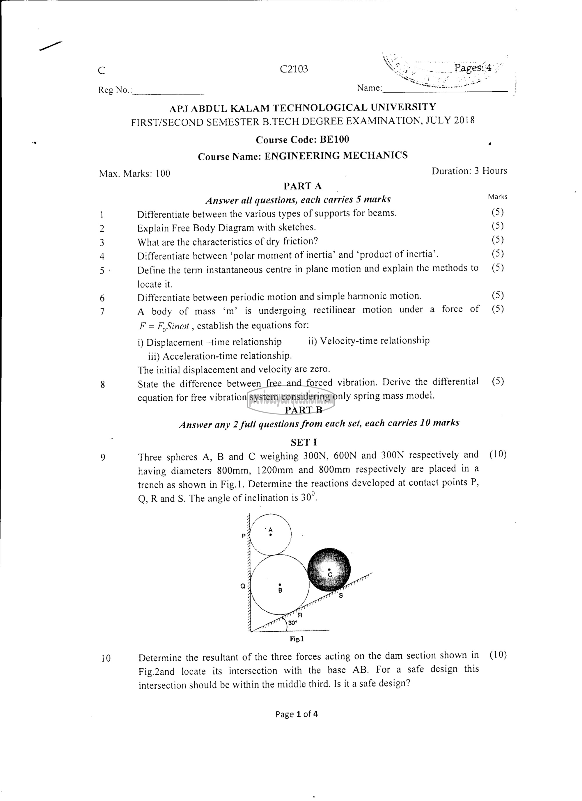 Question Paper - ENGINEERING MECHANICS-1