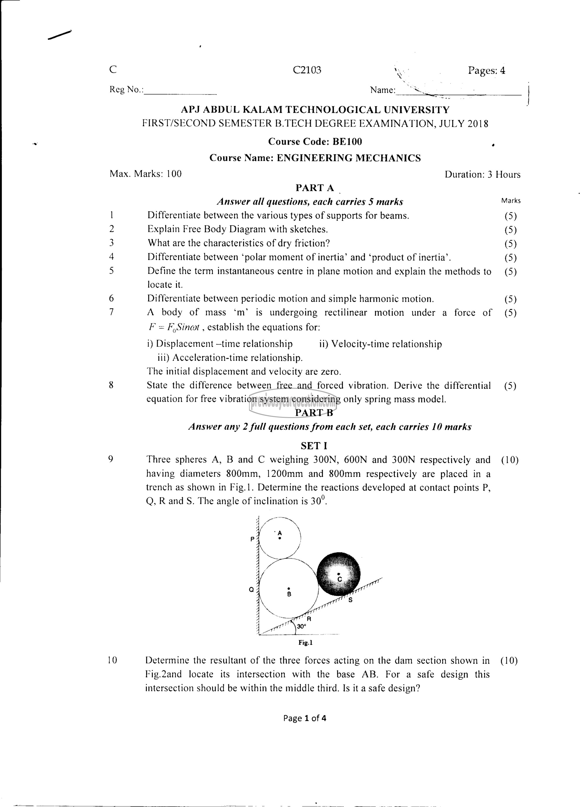 Question Paper - ENGINEERING MECHANICS-1