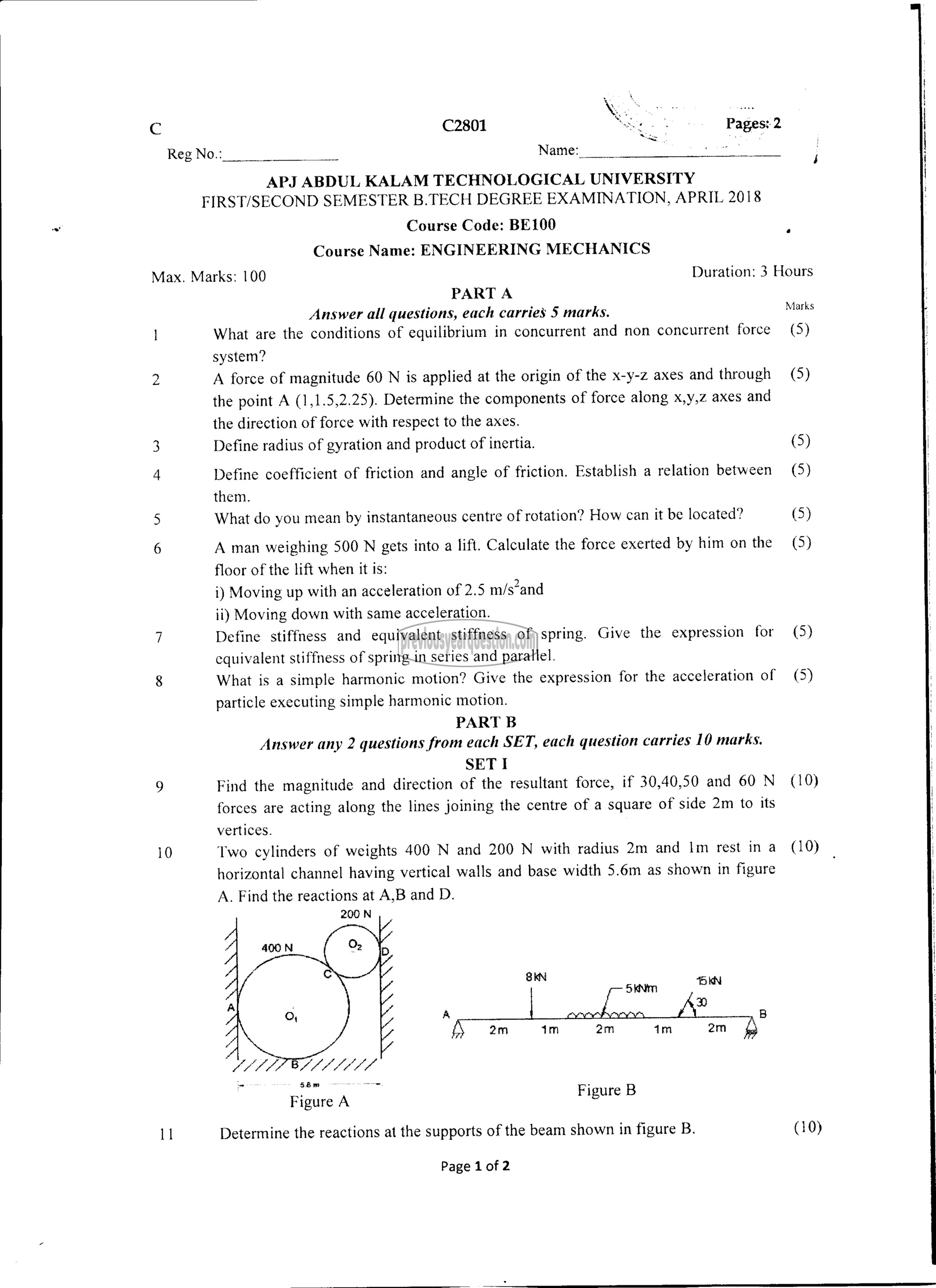 Question Paper - ENGINEERING MECHANICS-1