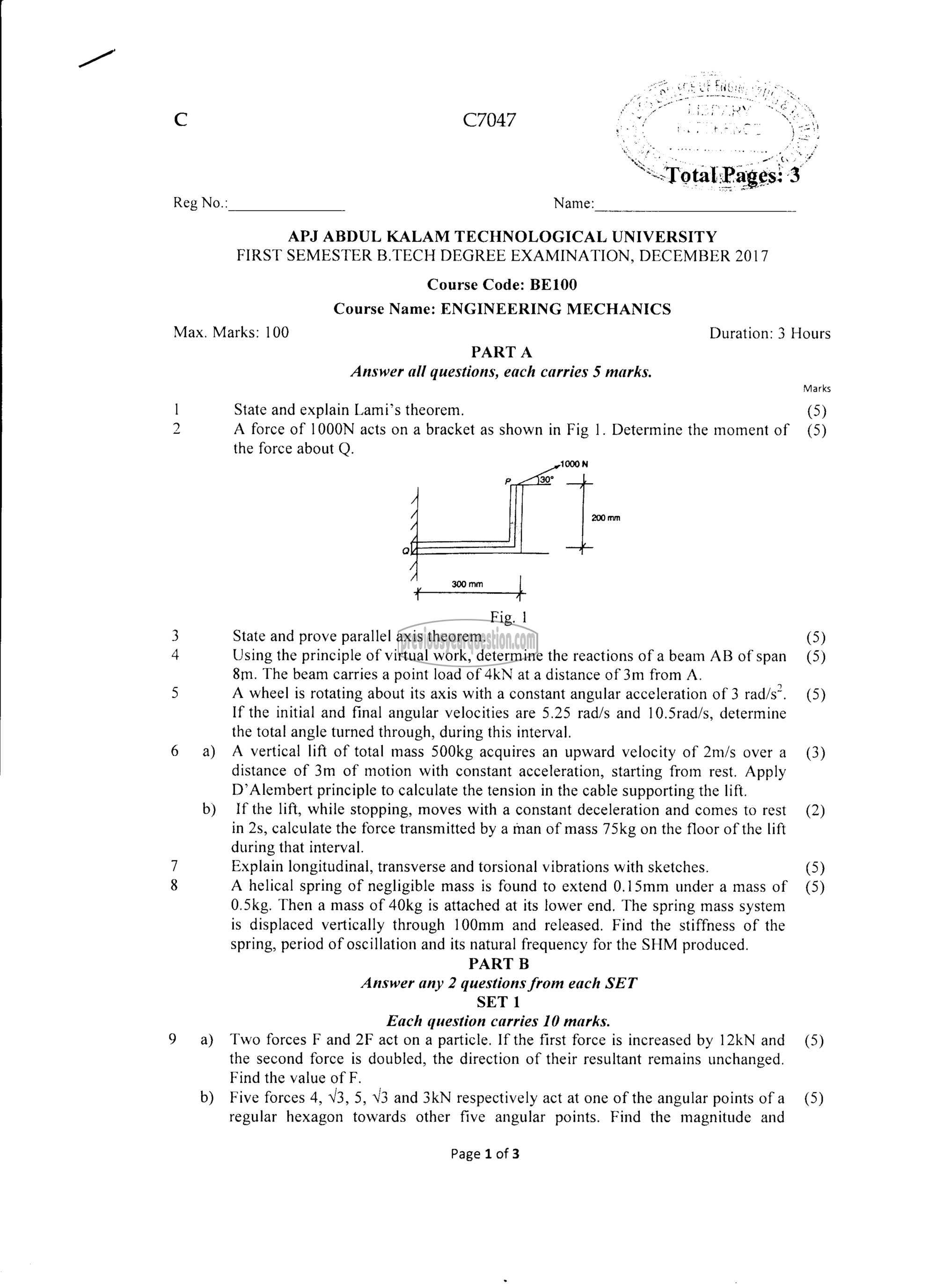 Question Paper - ENGINEERING MECHANICS-1