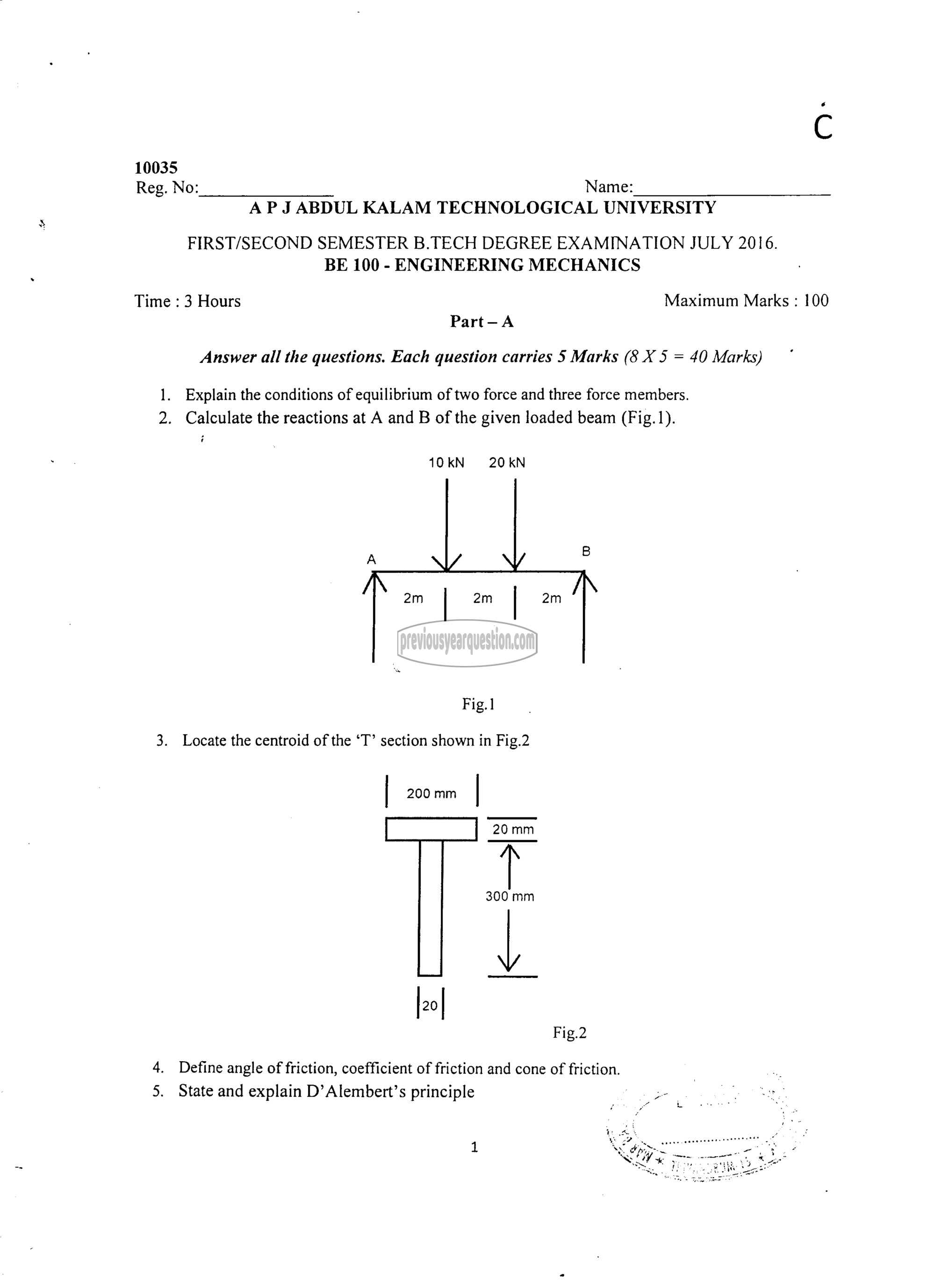 engineering mechanics assignment questions