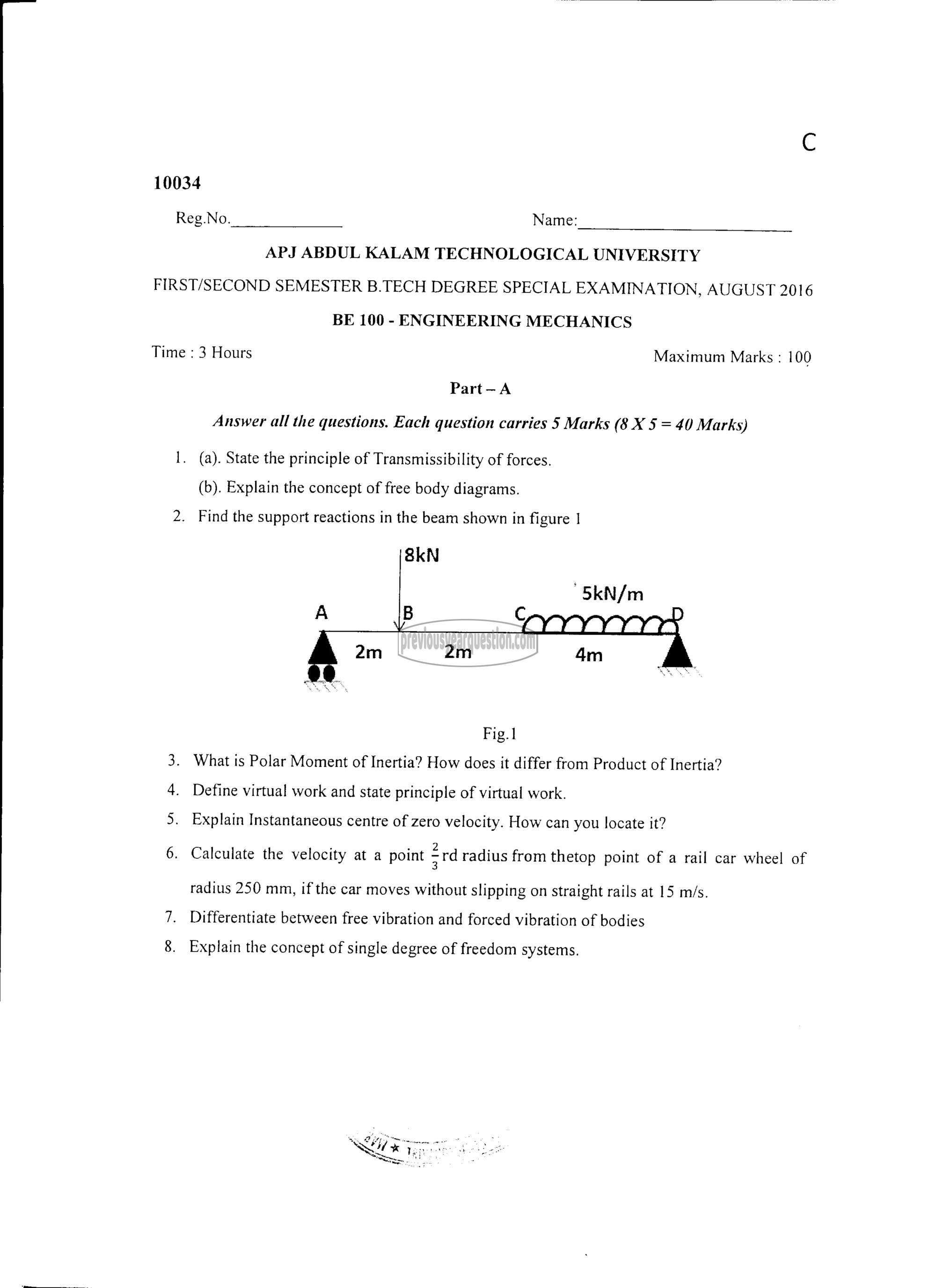 Question Paper - ENGINEERING MECHANICS-1