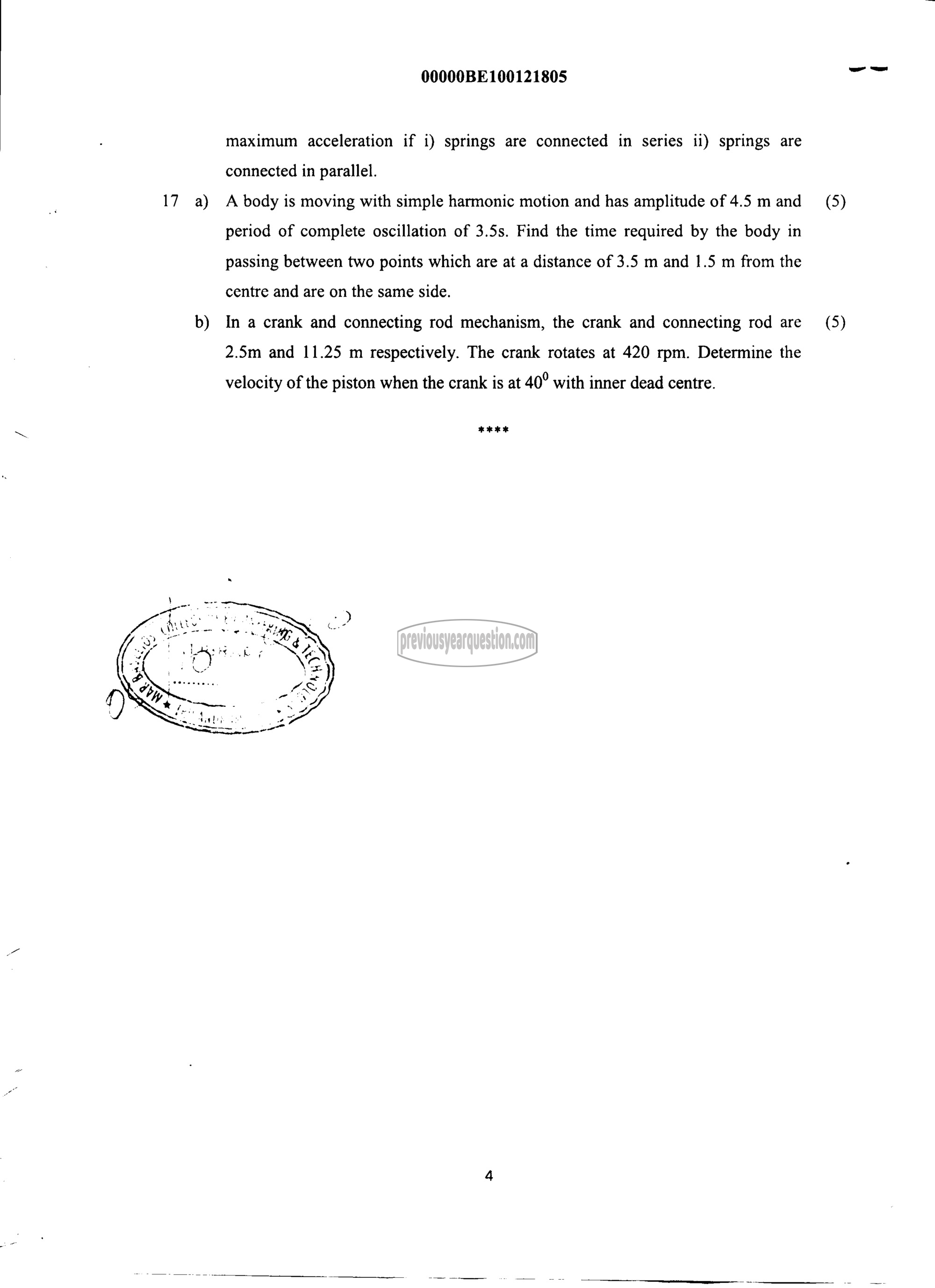 Question Paper - ENGINEERING MECHANICS-4