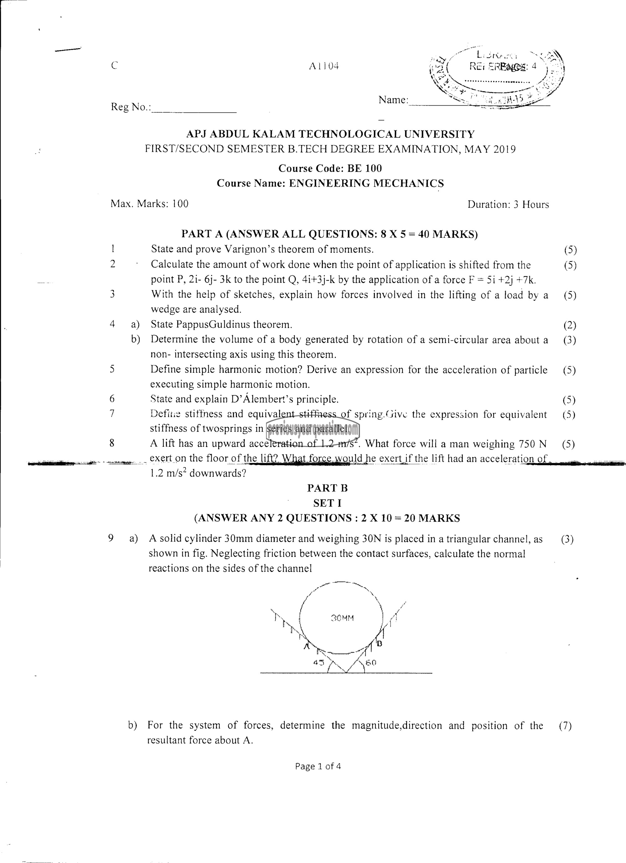 Question Paper - ENGINEERING MECHANICS-1