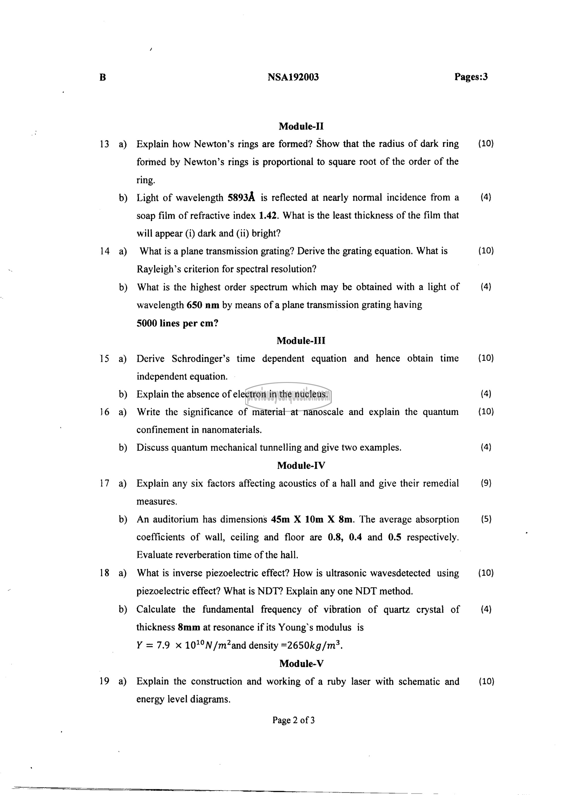 Question Paper - ENGINEERING PHYSICS B-2