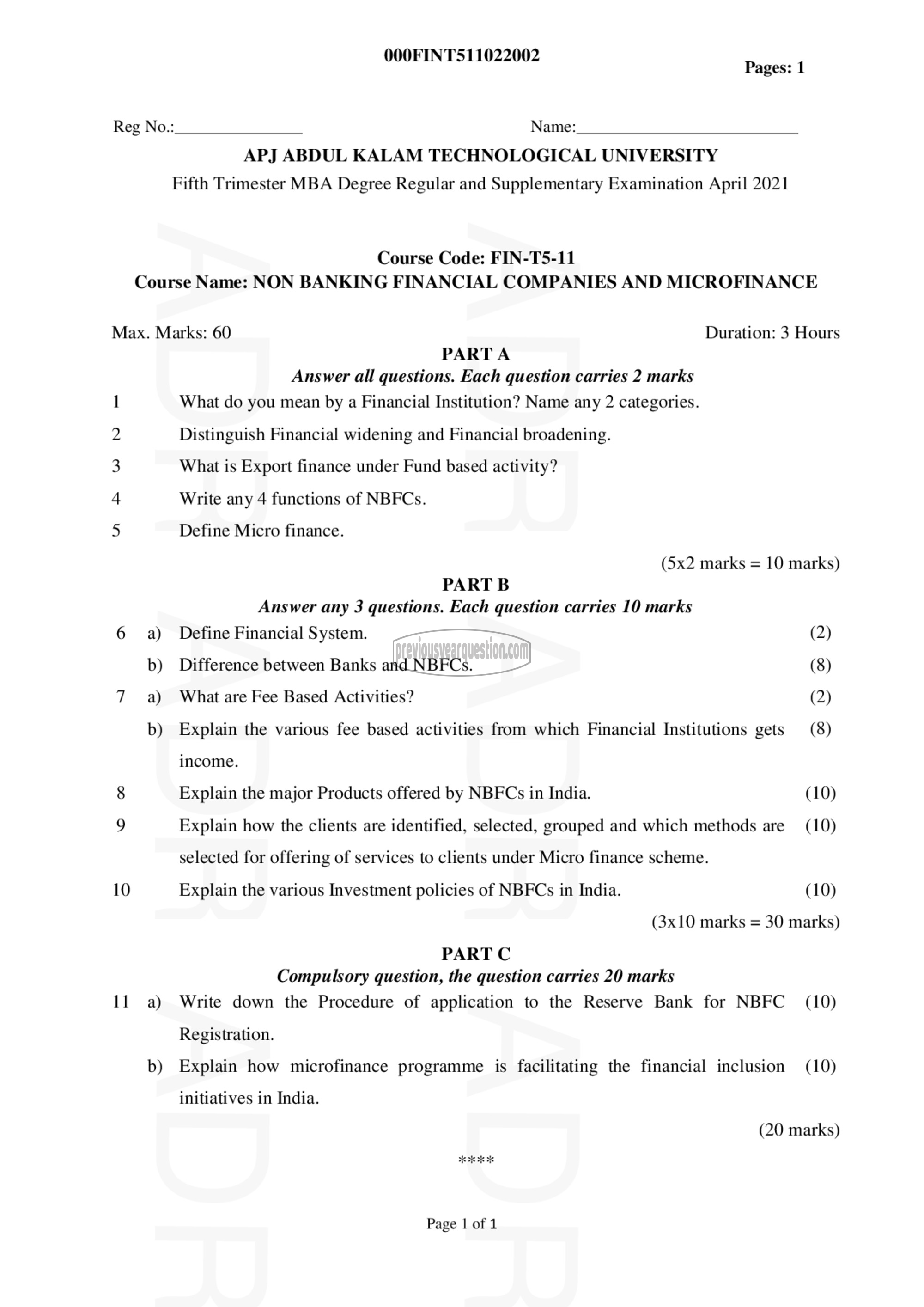 Question Paper - Non Banking Financial Companies (NBFCs) and Micro Finance-1