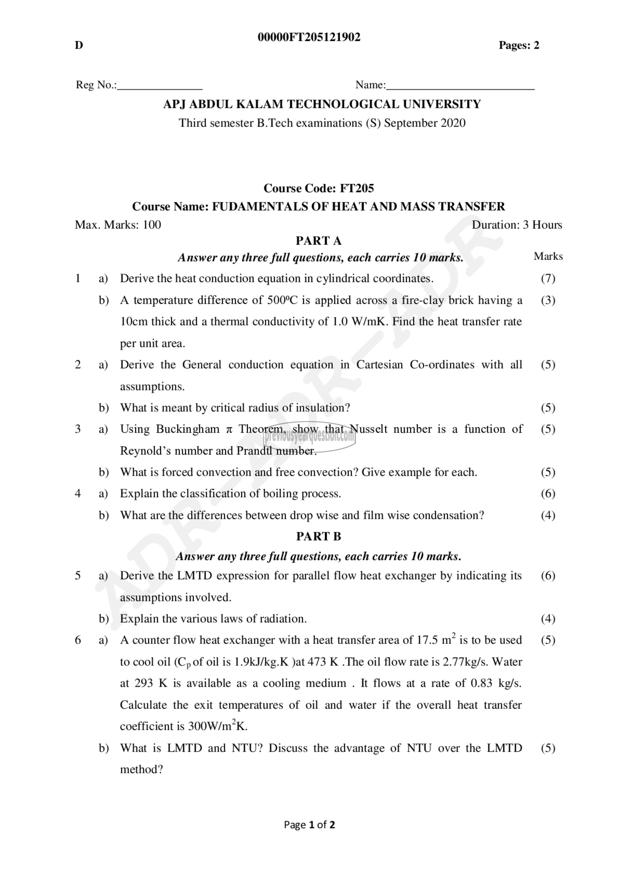 Question Paper - Fundamentals of Heat and Mass Transfer-1