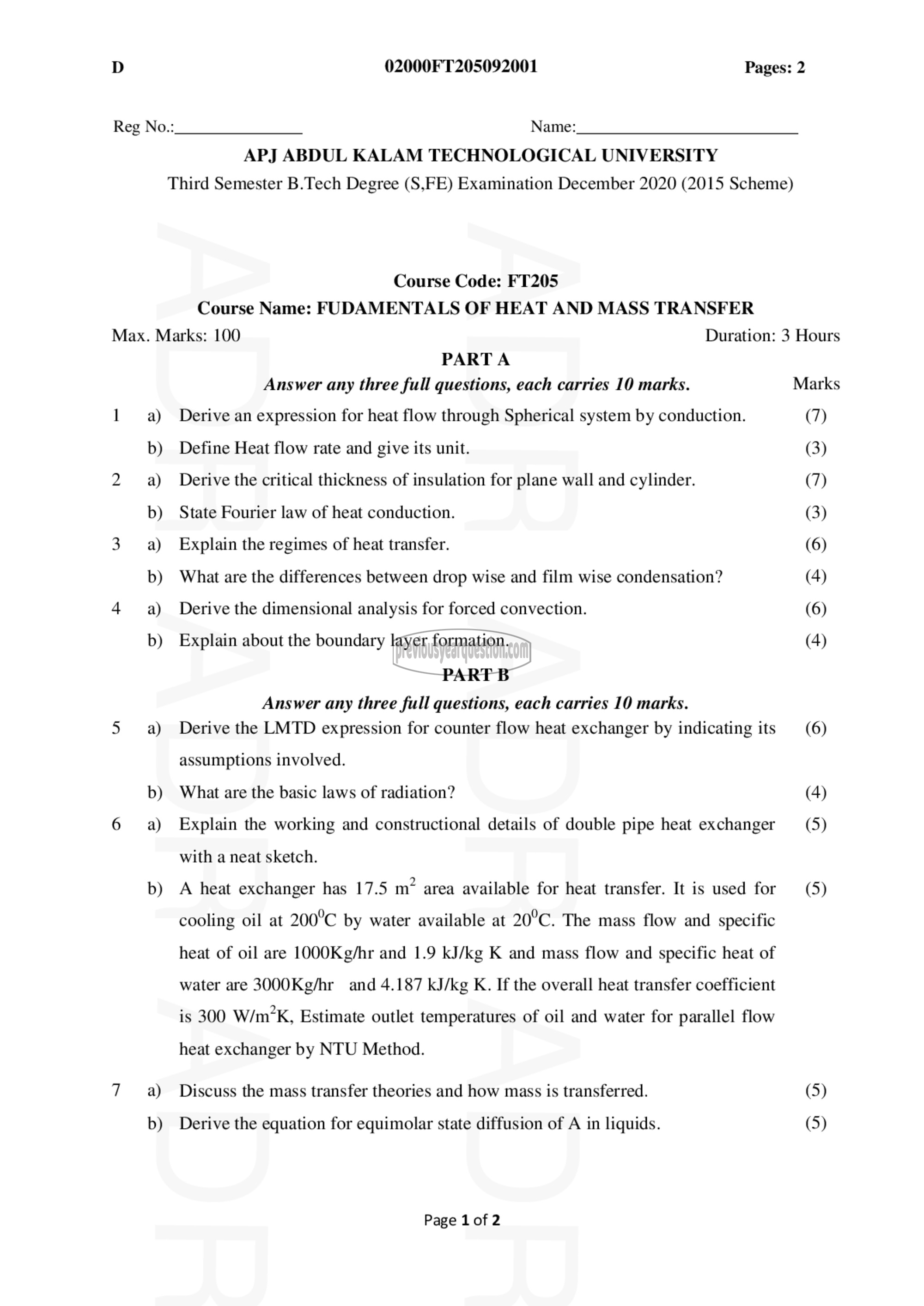 Question Paper - Fundamentals of Heat and Mass Transfer-1