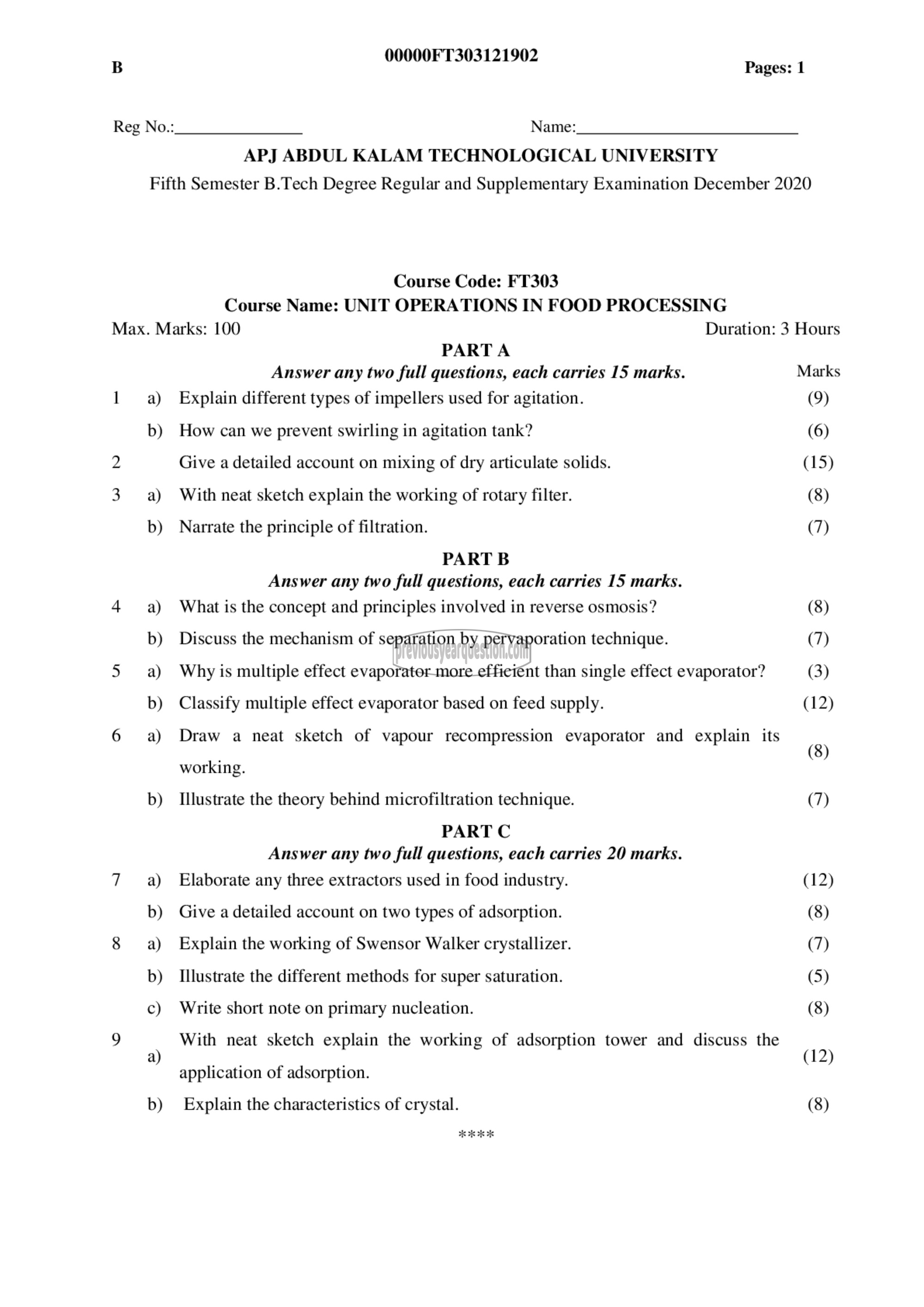 Question Paper - Unit Operations in Food Processing-1