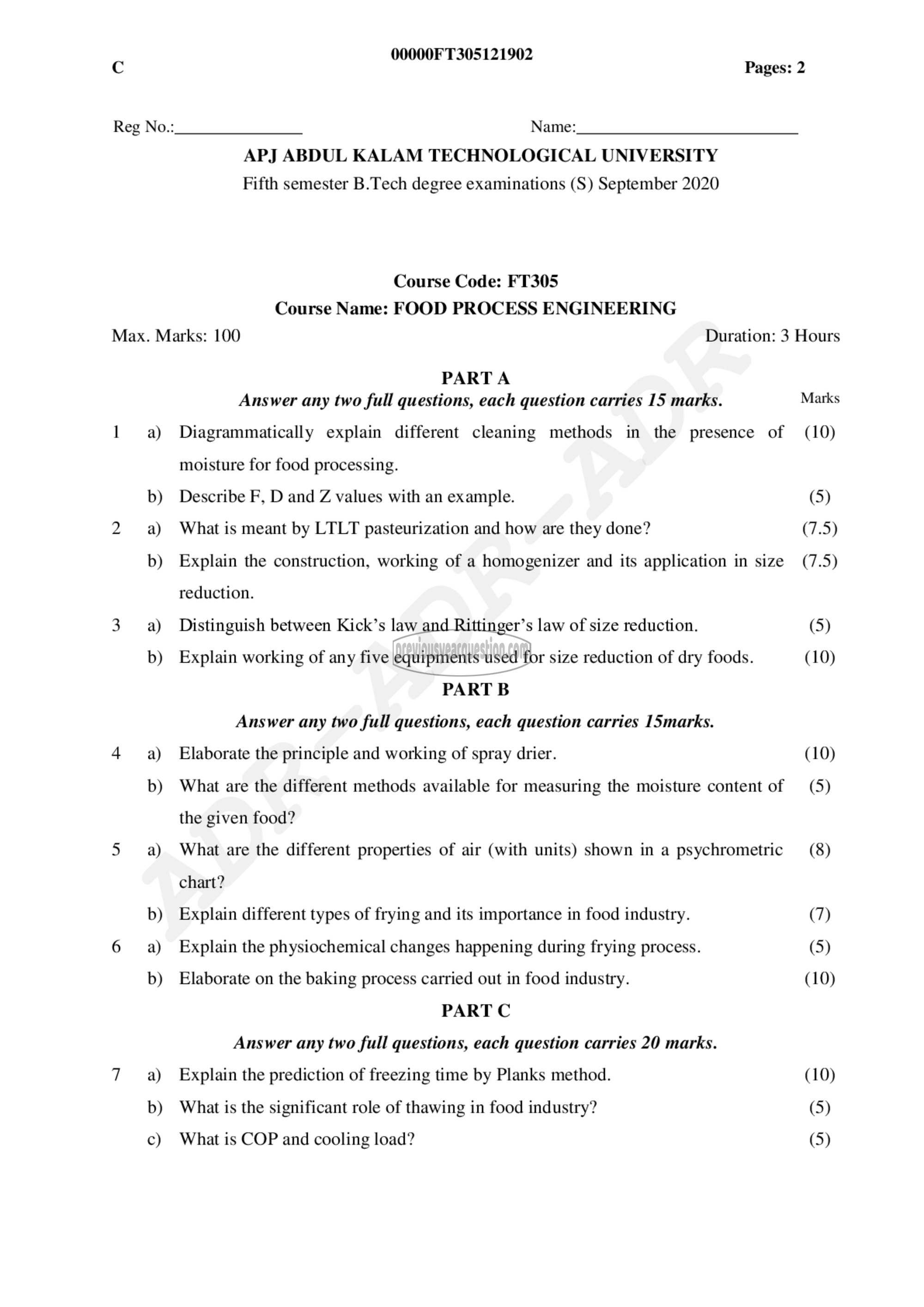 Question Paper - Food Process Engineering-1