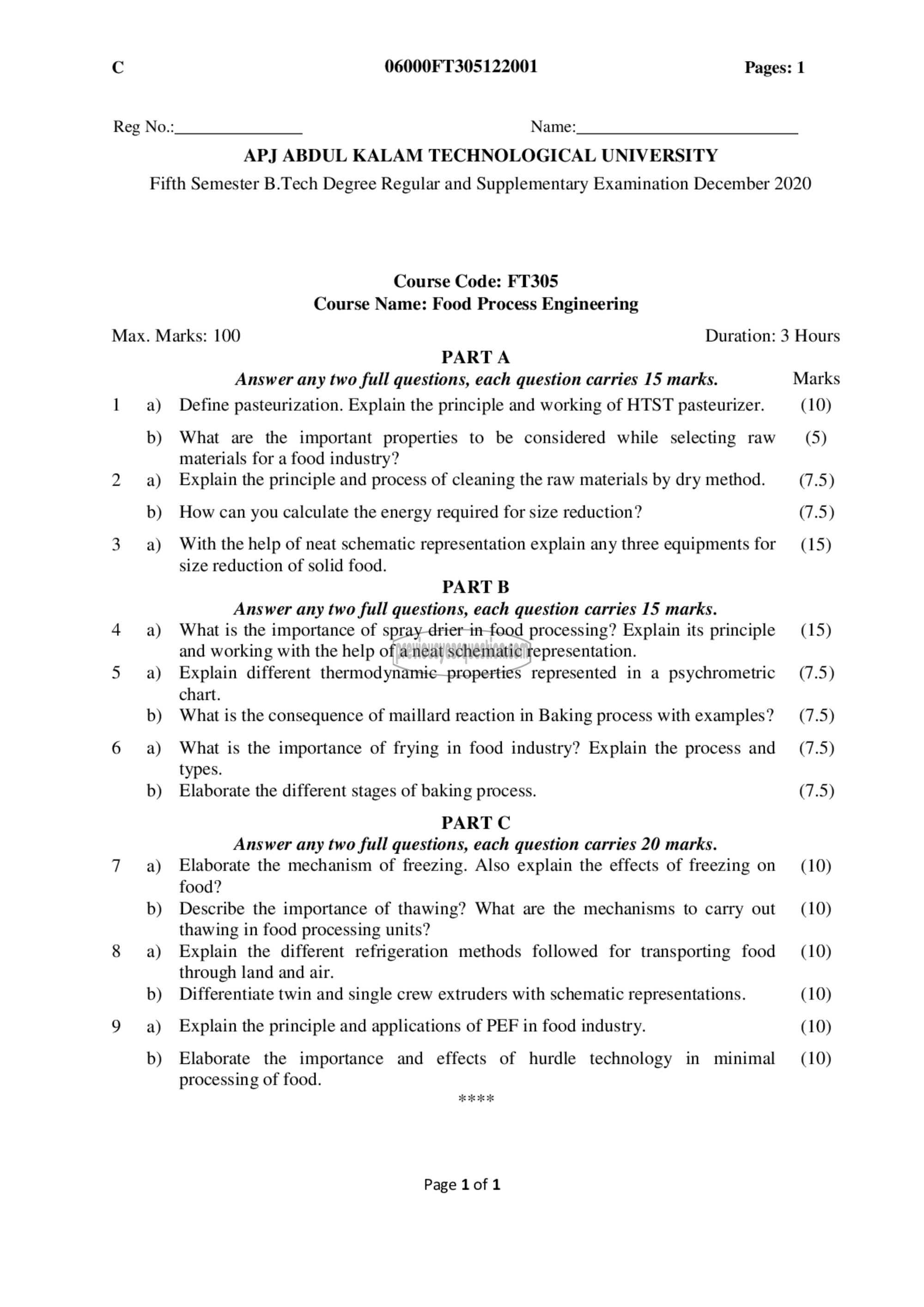 Question Paper - Food Process Engineering-1