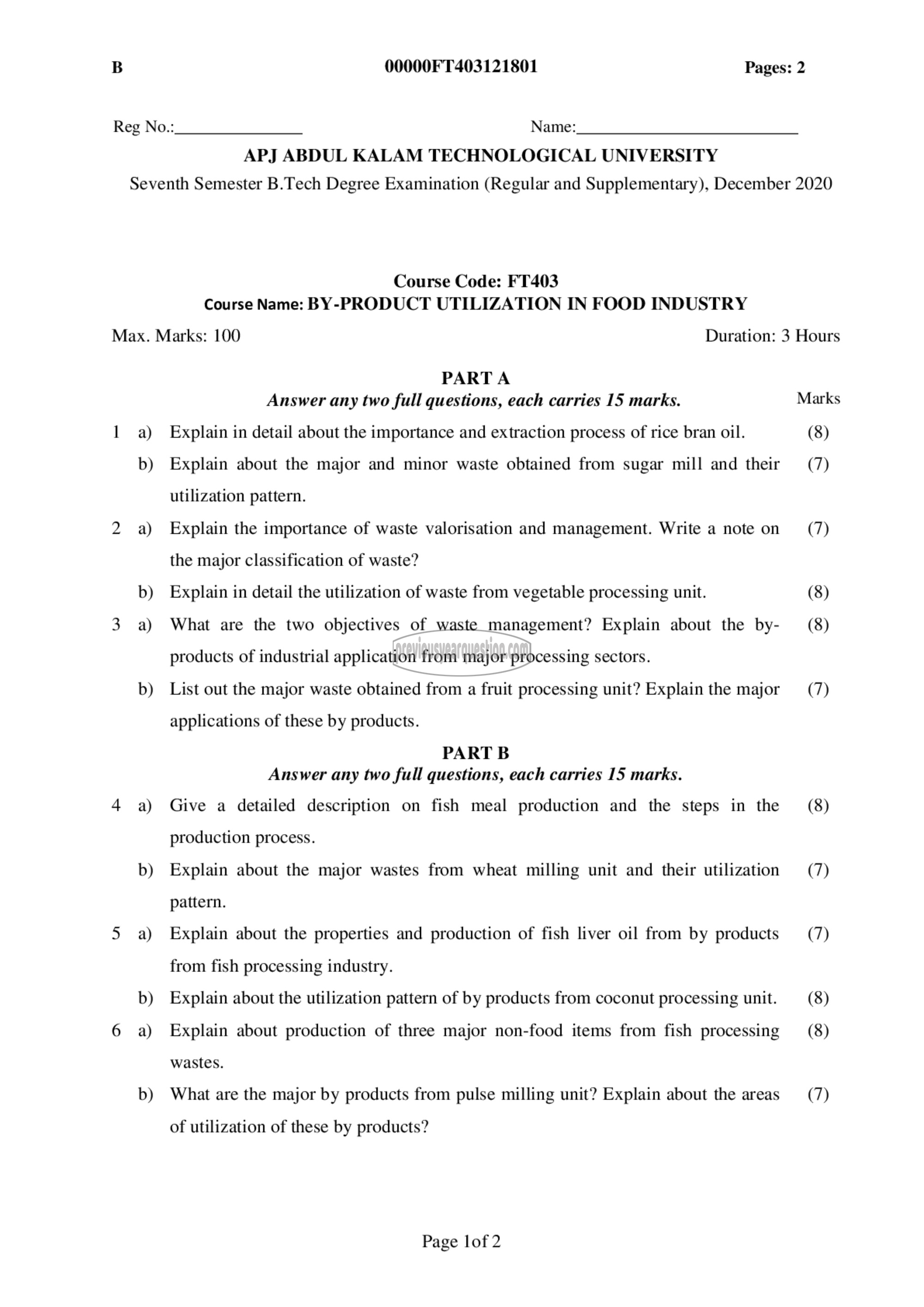 Question Paper - Bye-Product Utilization in Food Industry-1